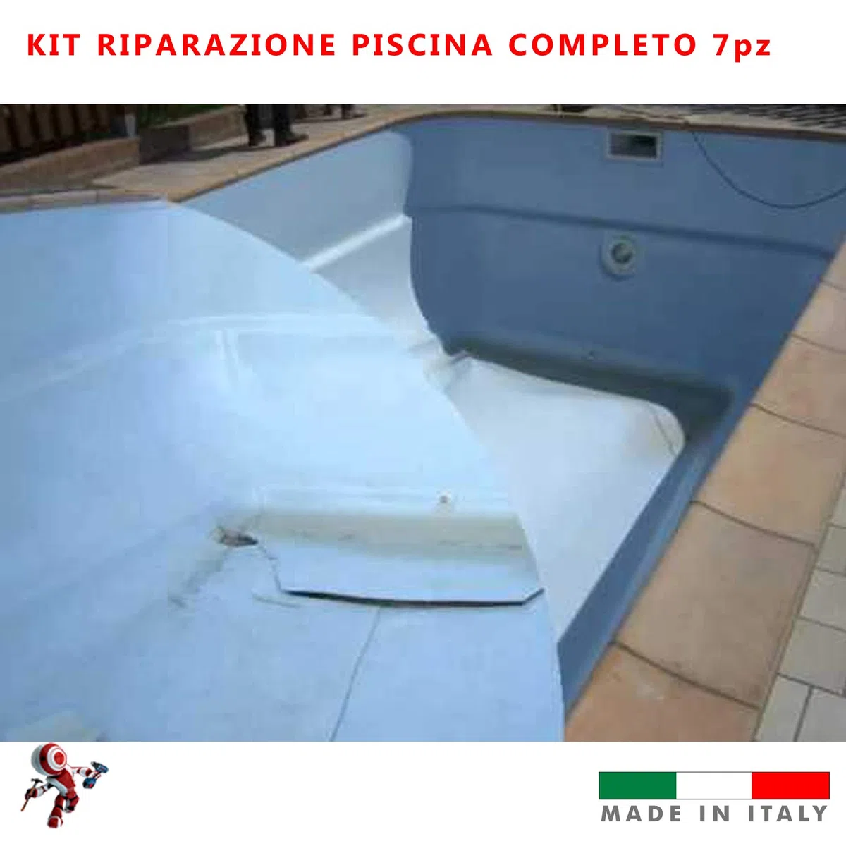 Kit riparazione barche e piscine in vetroresina formato da Resina liquida catalizzatore Foglio in fibra 1 mq Gelcoat paraffinato bianco stucco resina pasta abrasiva per lucidare pennello