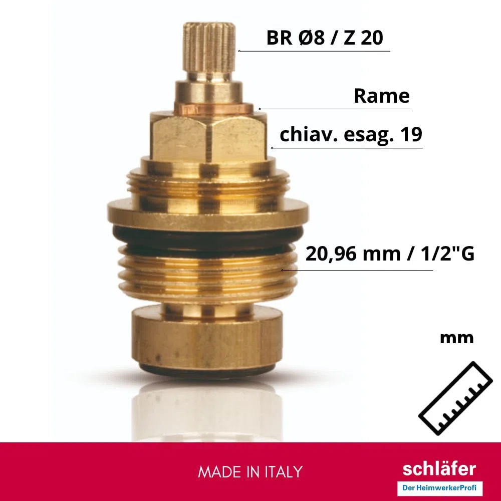 Schläfer 4503010|Kit Manopole per Rubinetto 8x20 con Vitone Meccanico 1/2" (Ø20mm), Manopole Rubinetteria Caldo e Freddo per Lavandino Bagno e Cucina, Coppia Maniglie in Metallo, Finitura Cromata