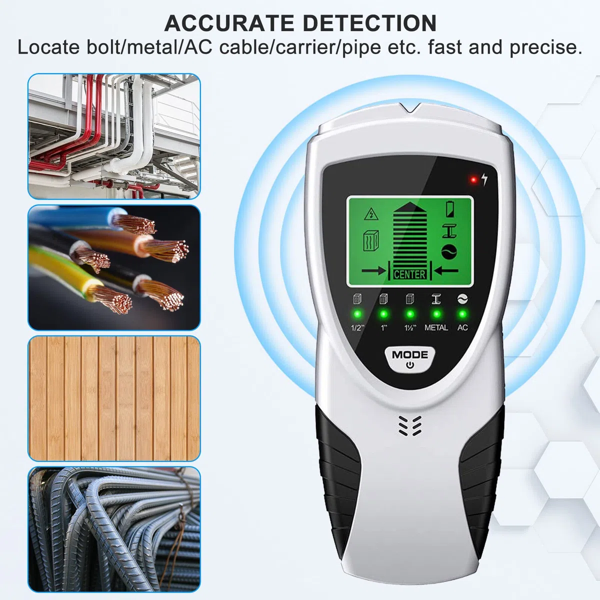 Rilevatore di fili: localizzatore 5 in 1 da parete Rilevatore Multifunzione Stud Finder con Allarme Metal Detector Mirino linea AC per trovare linee elettriche Travi in legno