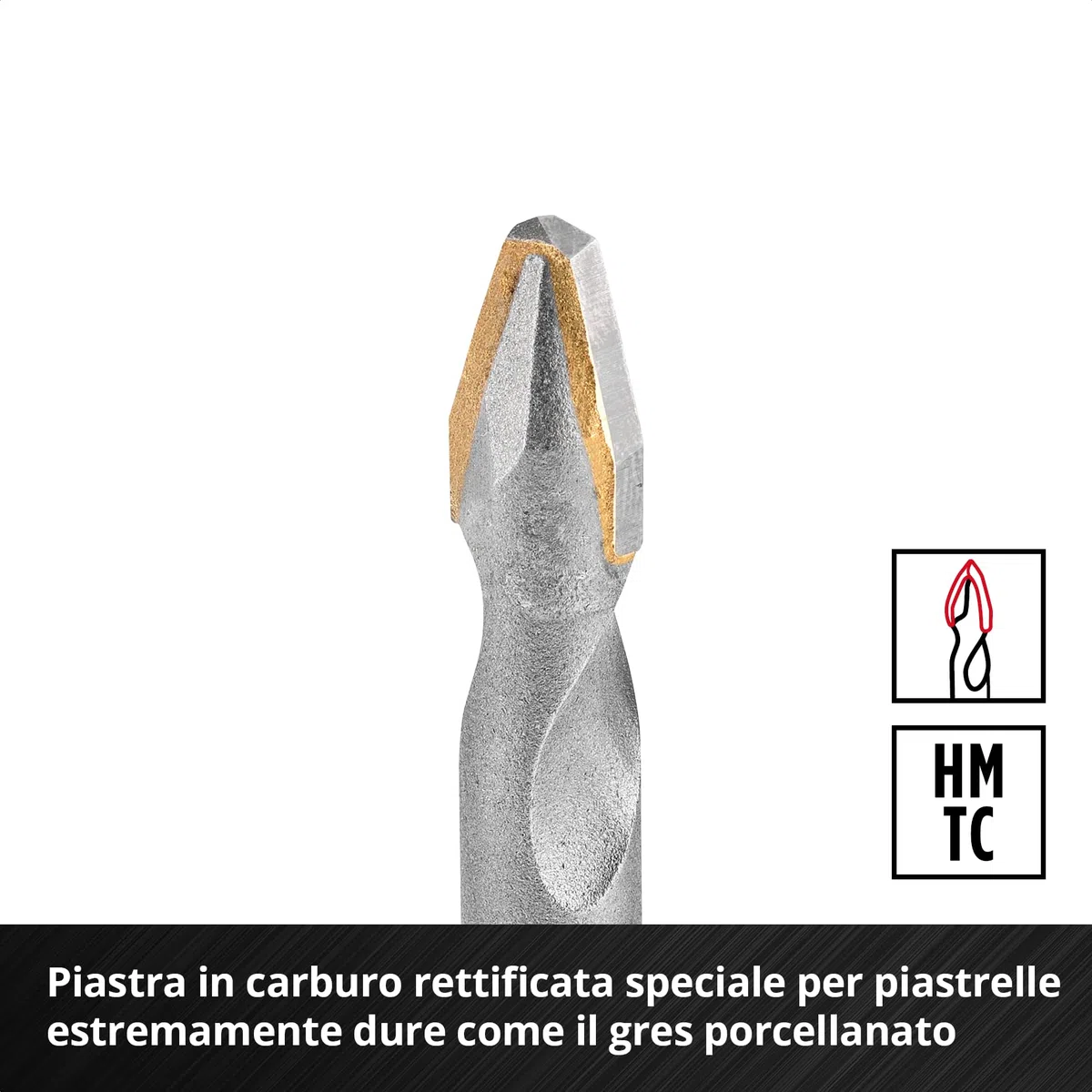 Originale Einhell XS-CASE set di punte per piastrelle in metallo duro da 4 pezzi (in acciaio per utensili, piastra in metallo duro appositamente rettificata, punta centrale, gambo E 6.3)