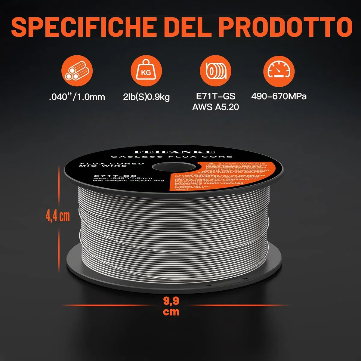 FEIFANKE Filo Animato No Gas 1,0MM 1KG Filo Saldatrice E71T-GS Bobina Filo Animato per Saldatura Universale MIG MAG D100 per Saldatrice, 1 Pezzi