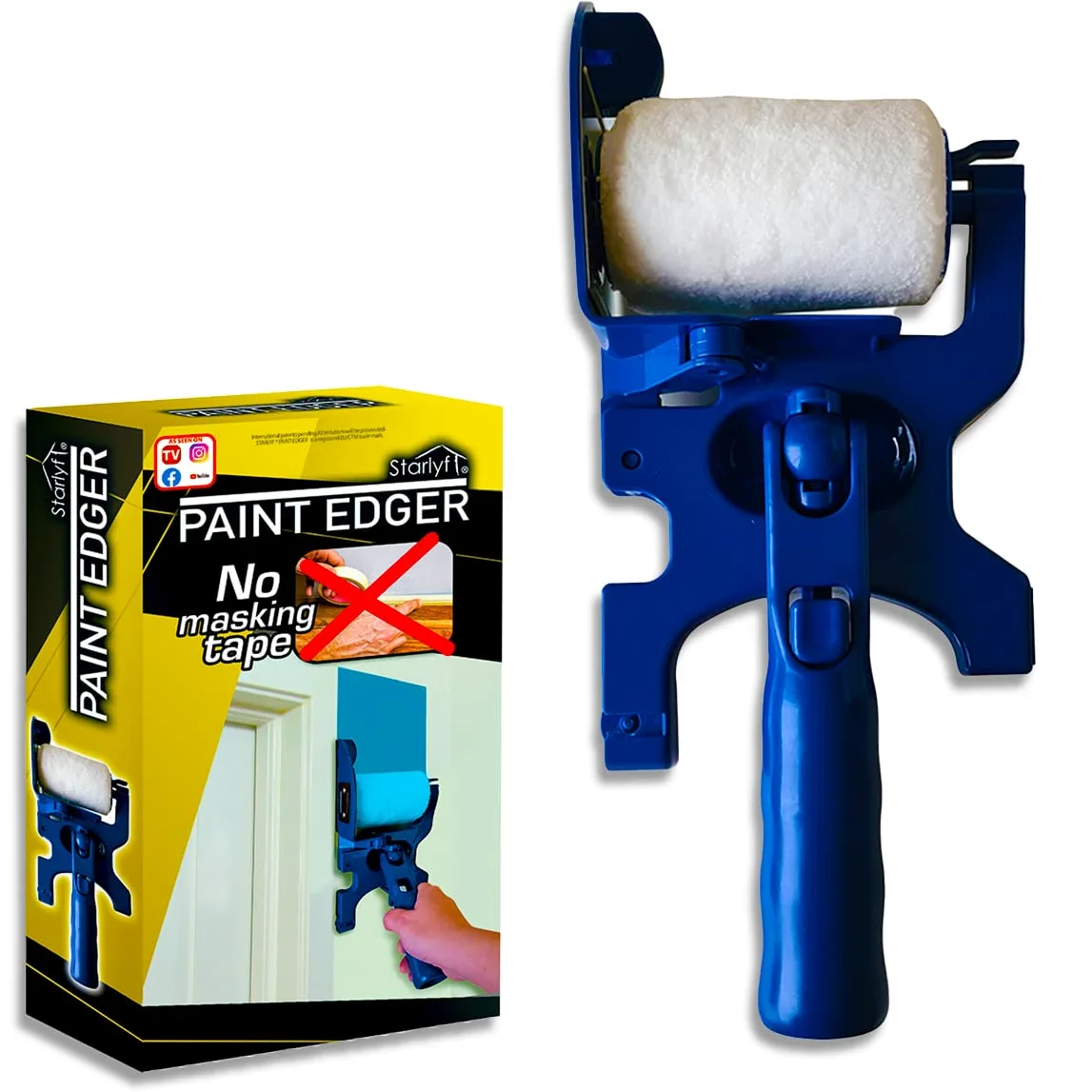 STARLYF Paint Edger - Rullo per pittura con protezione laterale e spazzola laterale integrata/Facile e Pratico. Pareti, soffitti, angoli, bordi-