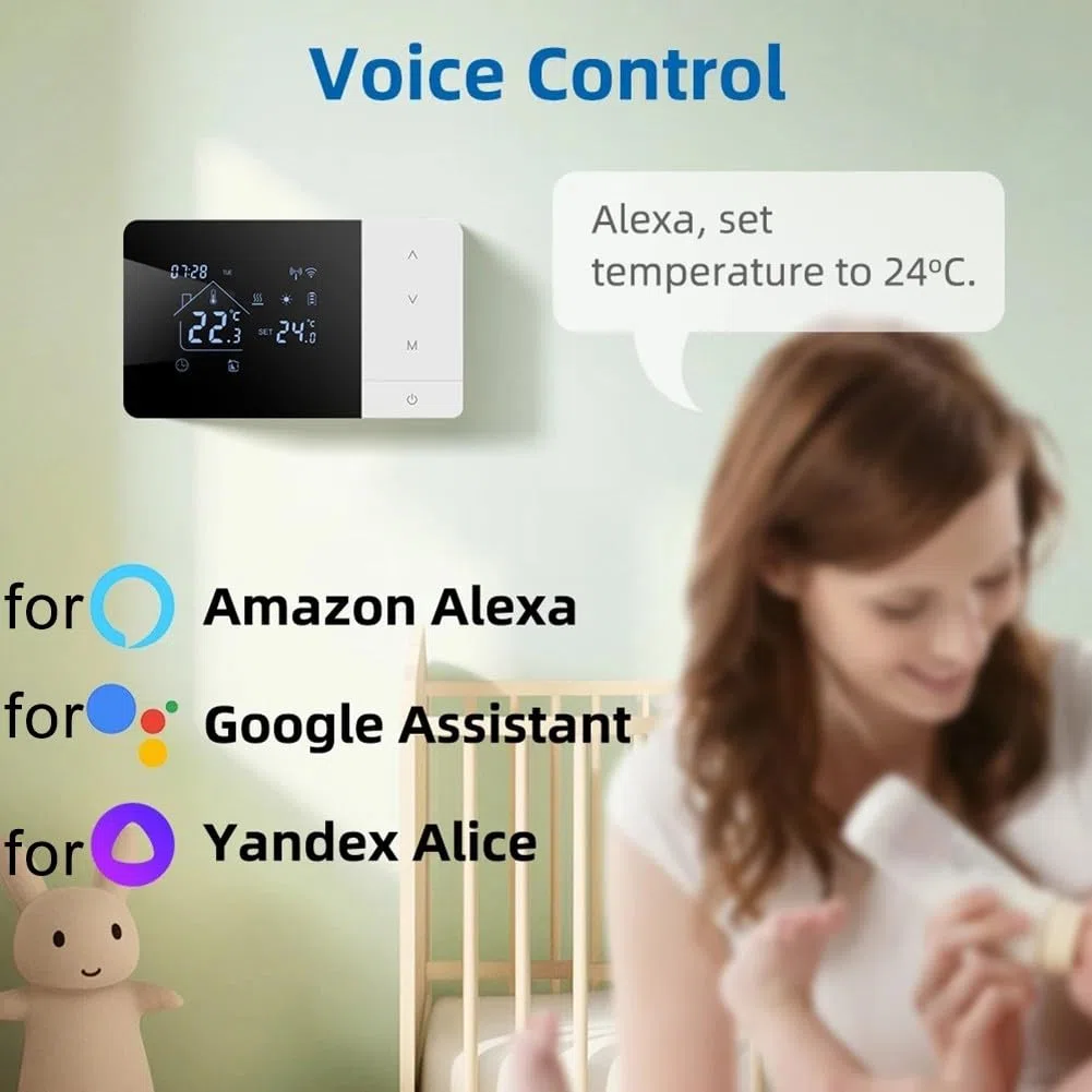 Termostato intelligente per app Tuya, batteria, cavo USB, WiFi, per caldaie a gas, termostato programmabile, regolatore di temperatura, compatibile con Alexa per controllo vocale