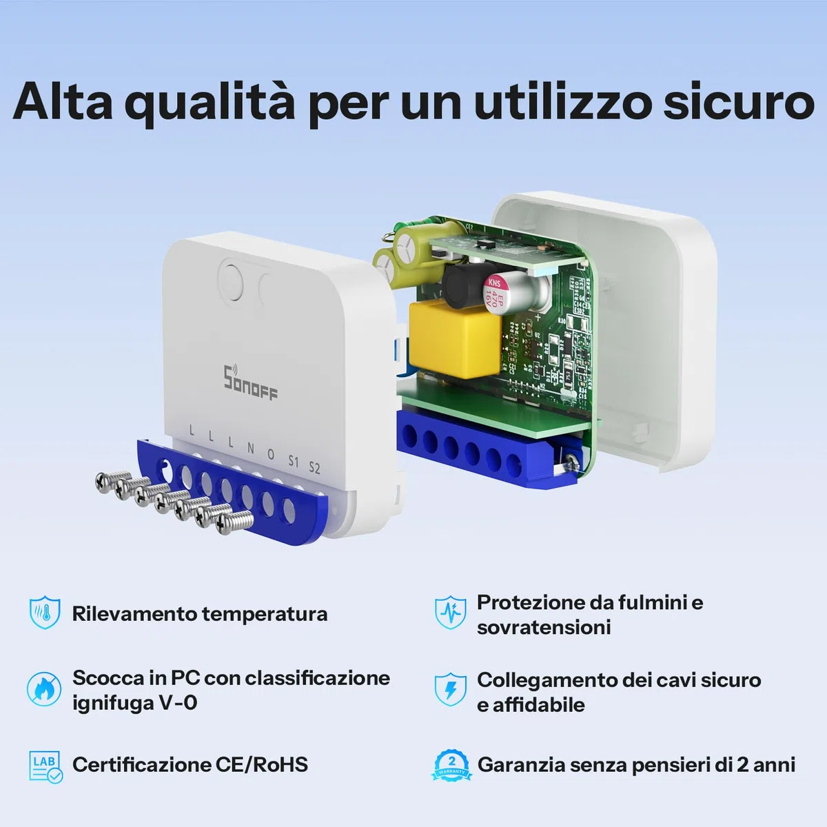 SONOFF MINI DIM WiFi Variatore per LED dimmerabili, trasformatori, lampade, alogene, filo neutro necessario, misurazione dell'energia, compatibile con Alexa, Google Home, Apple HomeKit