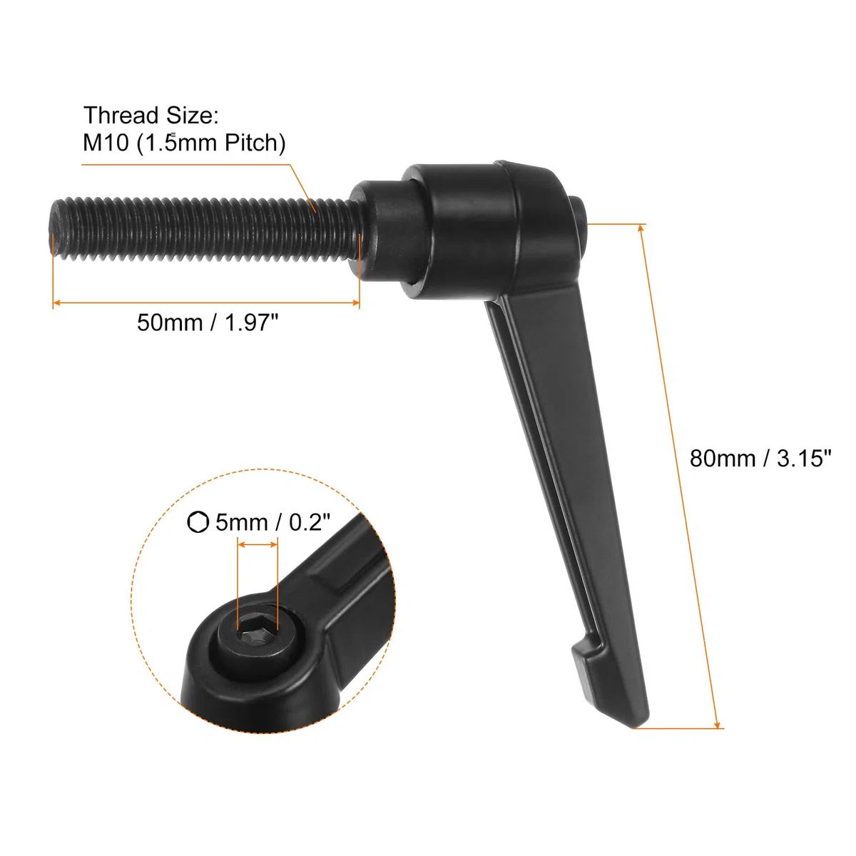 QUARKZMAN 6pz Regolabile Serraggio Leva Maniglie M10 x 50mm Maschio Filettatura Bullone Manopole Girevole Vite blockggio Rapido Rilascio Cricchetto Pulsante Maniglia, Nero