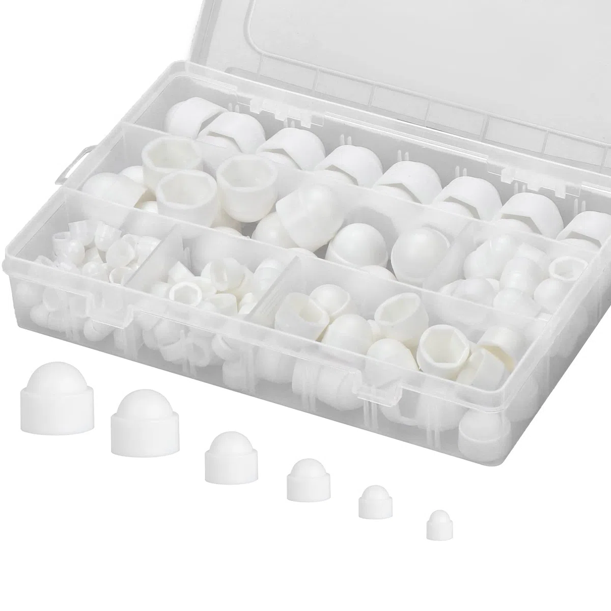 Gueenky 160 Pezzi Cappuccio Copri Dado M4 M5 M6 M8 M10 M12, Tappi Copri Viti Bianco Copri Bulloni Cappucci di Protezione Dado a Cupola Coperchi per Bulloni Dadi Viti, Nylon