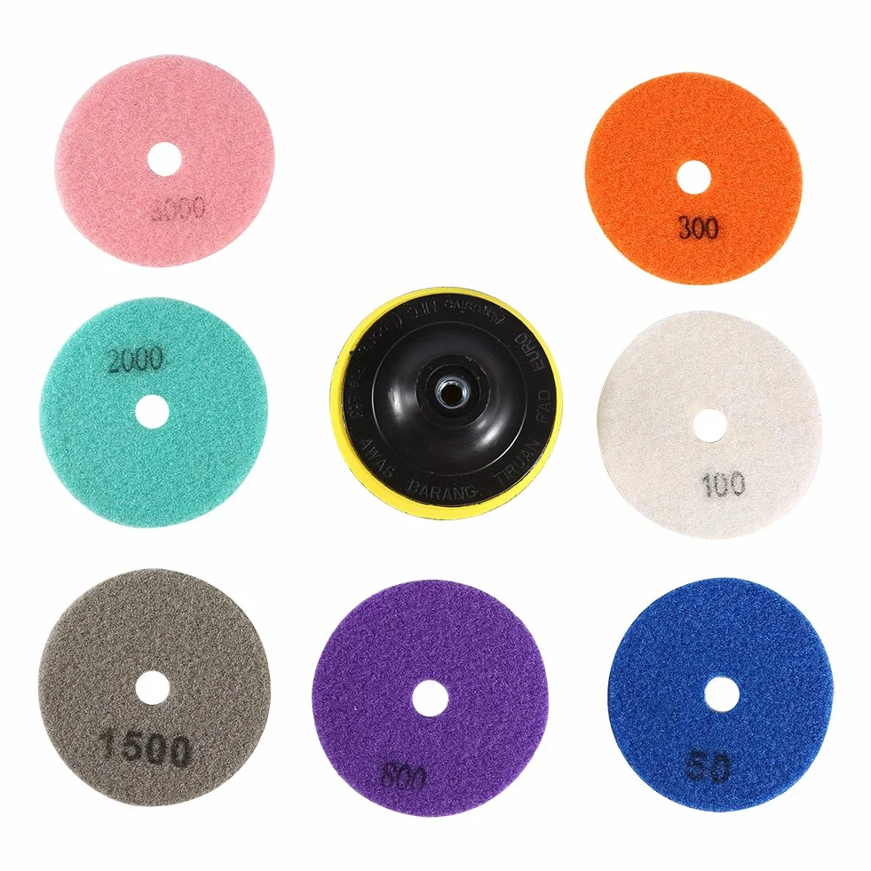Tamponi Diamantati per Lucidatura Granito Marmo Cemento, Dischi Abrasivi 125mm per Levigatrice Orbitale e Trapano, Set 8 Pezzi Grana 50-3000 per Pietra e Ceramica