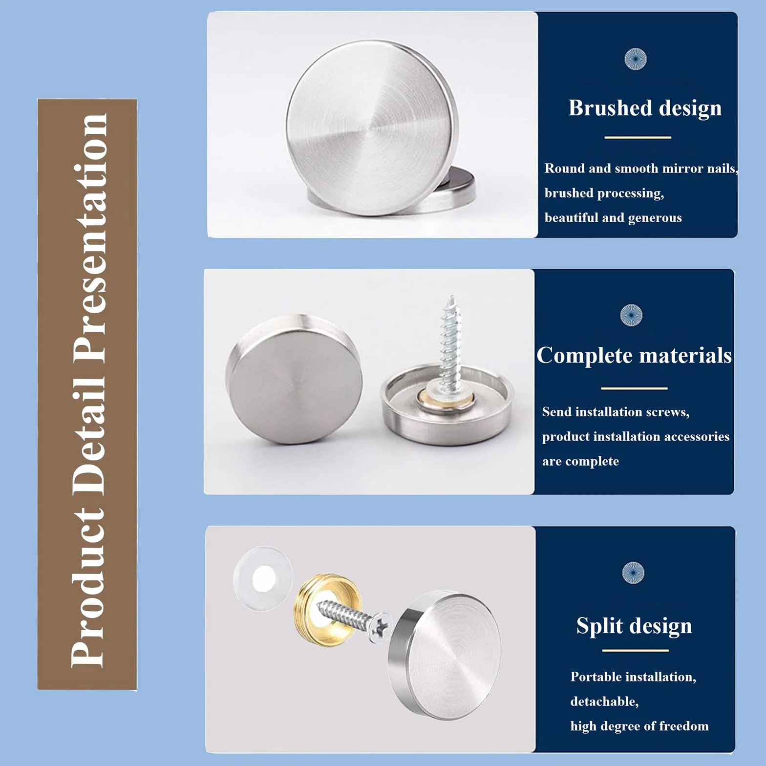 40 set 20 mm Viti da specchio Chiodi a Specchio in Acciaio Inox Viti da Specchio con Tappi Decorativi Cappucci Decorativi Chiodi di Copertura per Tavoli a Specchio Piatti da Bagno Pannelli in Vetro
