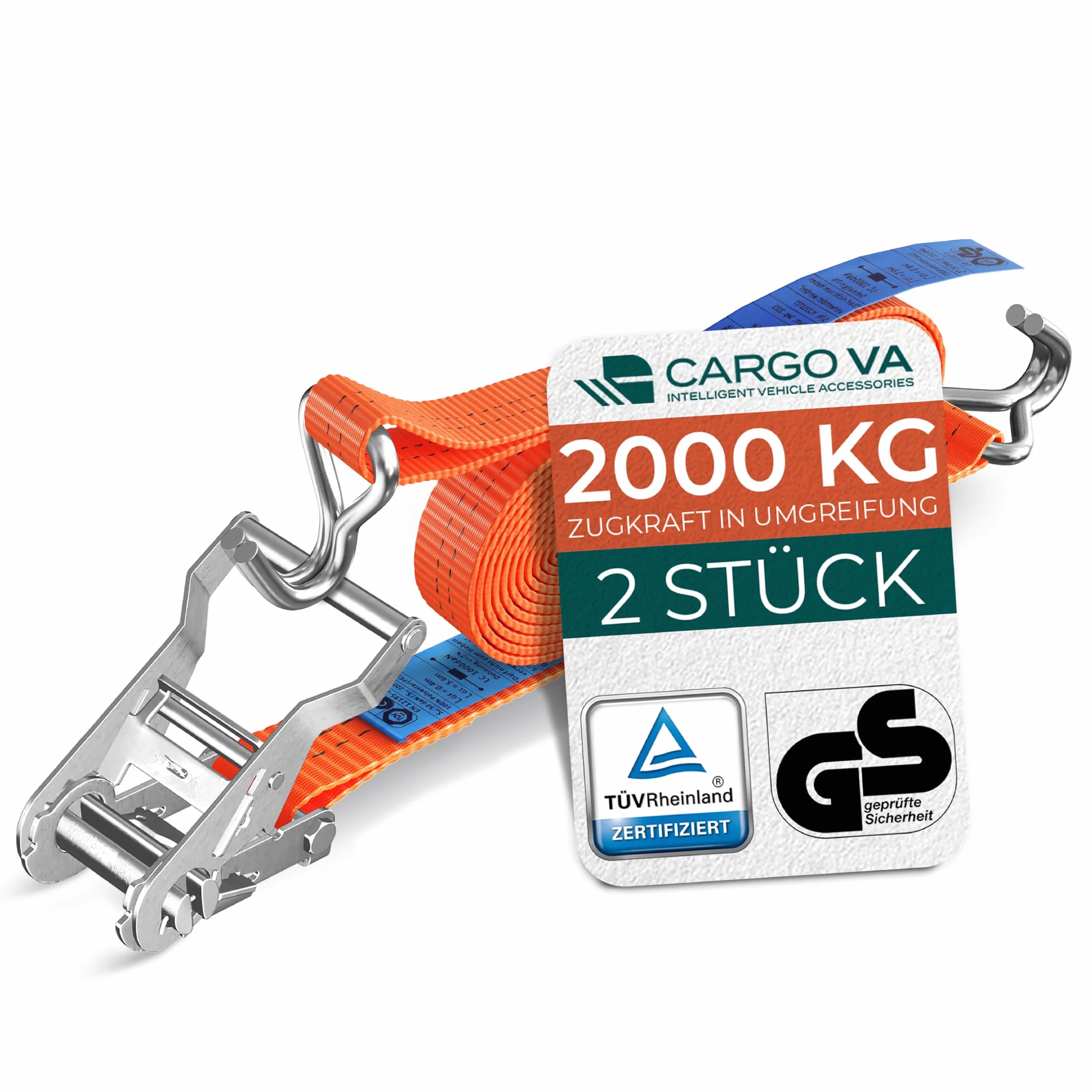 Cinghie di serraggio pesanti con cricchetto, 2000 kg, 10 m, 35 mm, TÜV/GS (DIN EN 12195-2), cinghie di ancoraggio con ganci di qualità professionale [set da 2]