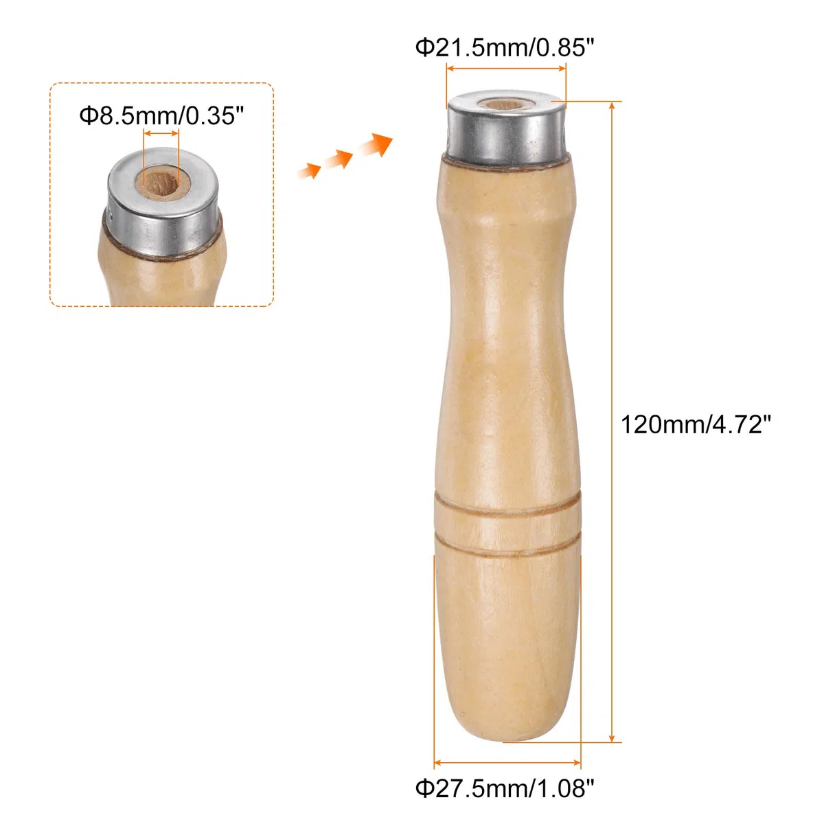 QUARKZMAN Manico per Lime Legno da 6pz, Manici Ergonomici Foro Rotondo da 4,72" e 8,5 Mm, Collare Metallo per Lime Metalliche da 12"