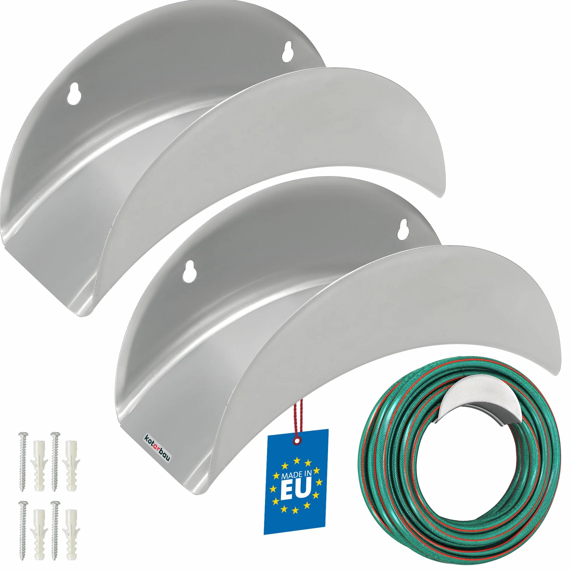 KOTARBAU® 2 Pezzi Supporto da Parete per Tubo 275 x 113 mm in Acciaio Zincato Argento per Tubi da Giardino Appendiabiti