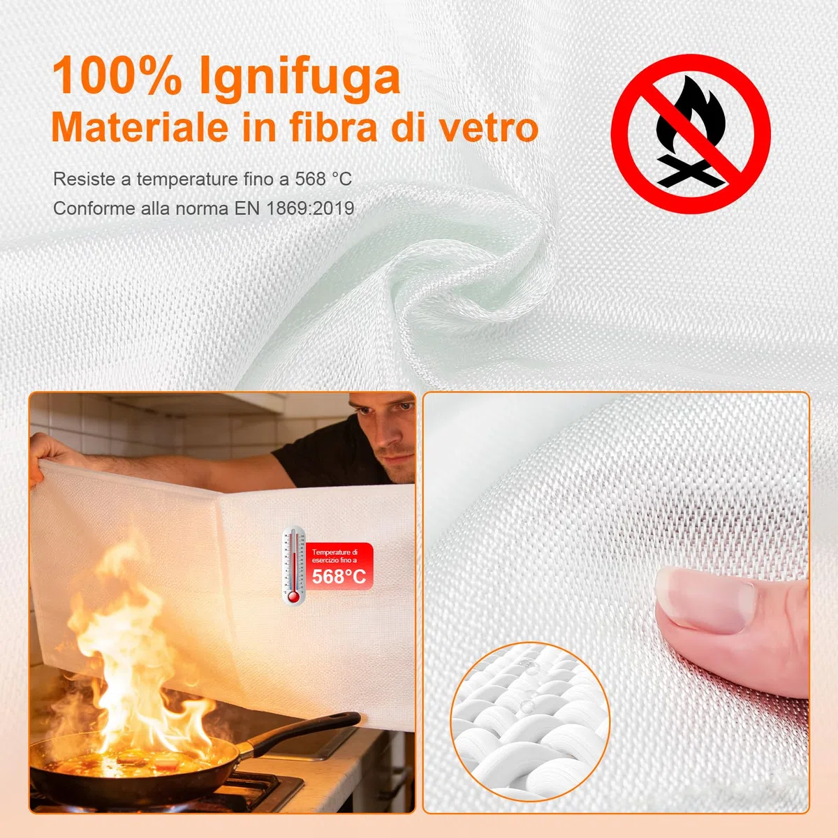 GRIFEMA 2 pezzi Coperta antincendio, 100x100 cm in Fibra di Vetro, Per Emergenza in Casa, Auto, Ufficio, Barbecue, Camino & Magazzino, GA3002