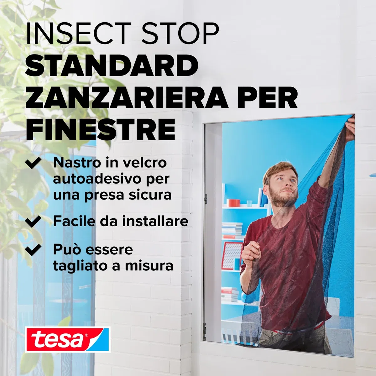 tesa INSECT STOP H&L Fly Screen for Window - zanzariera con nastro a strappo, taglio su misura, senza fori, bianco - 3x 130 x 150 cm