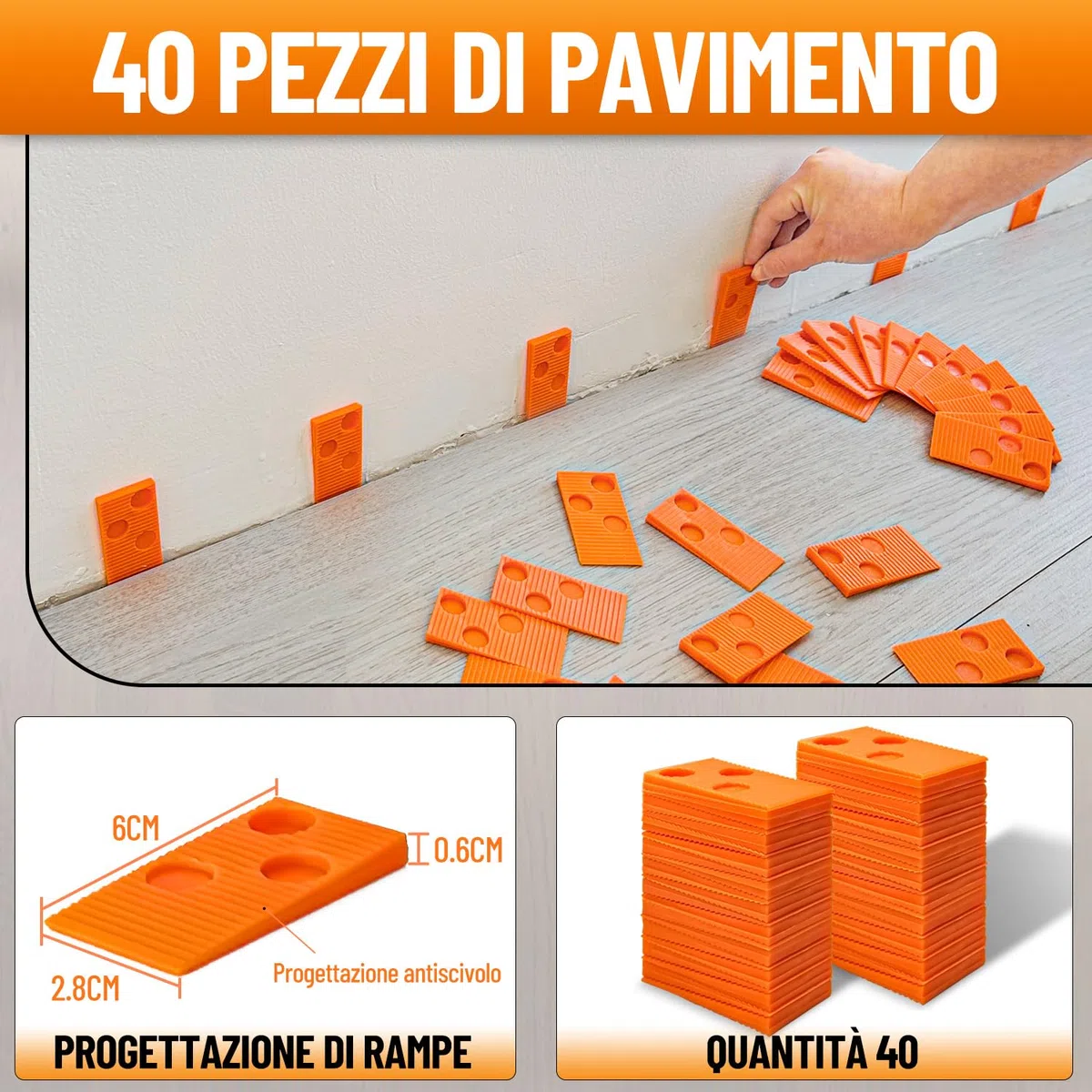 NAACOO Strumenti laminati/piastre di vinile, pavimenti in legno vinile colpito con blocchi - doppio lato con scanalature, tiranti, 40 guarnizioni per pavimento, martello di gomma.Kit di installazion.