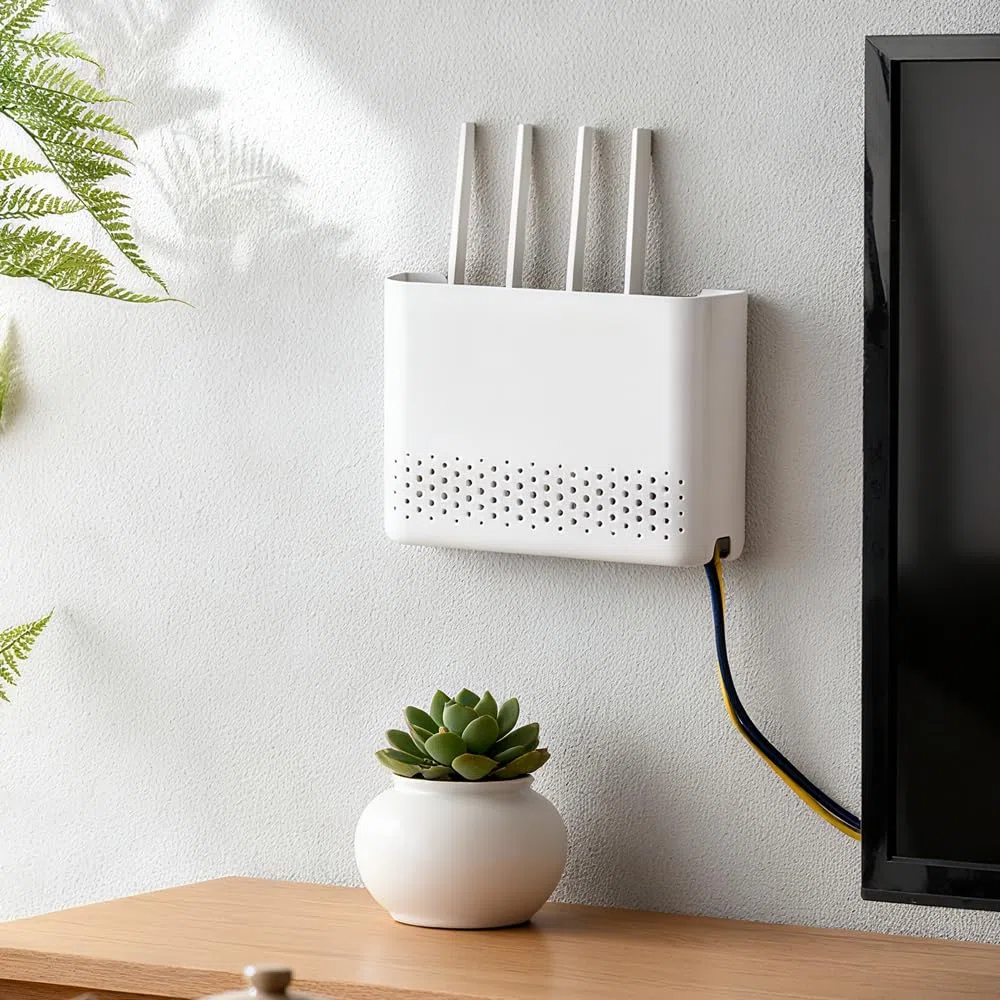 Storage Boxes, Porta Router WIFI da Parete, Nascondi Router Grande, Mensola Modem WiFi da Muro, Scatole di Stoccaggio Modem, Scatola per Decorazione Domestica WIFI Cavo Organizer - Bianco