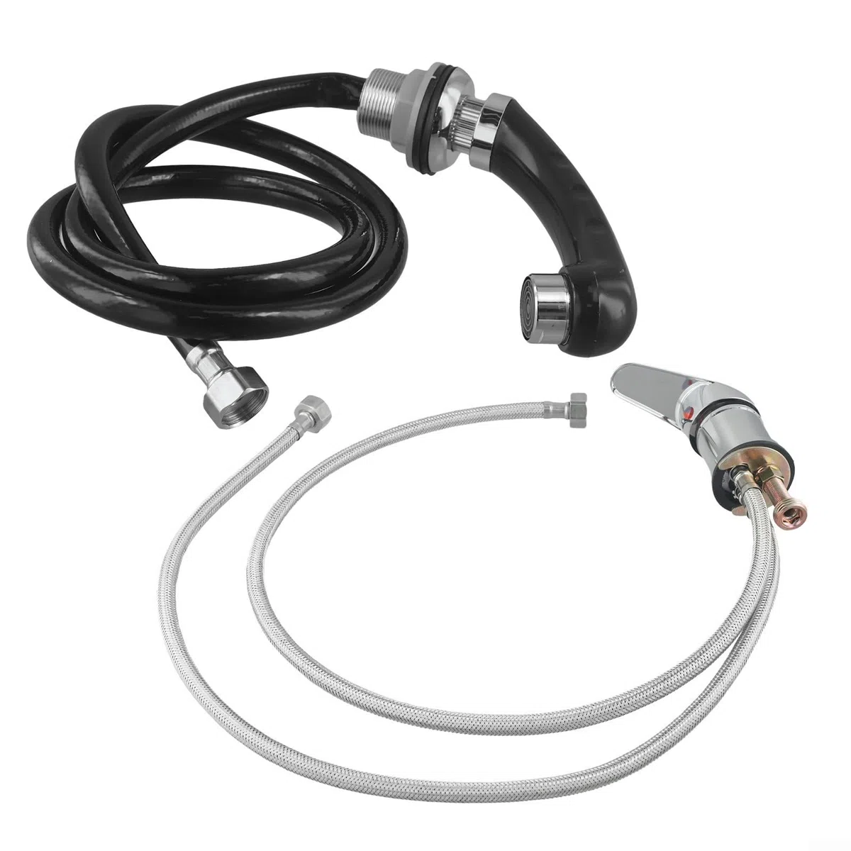 Rubinetto miscelatore per lavabo da parrucchiere cromato con comando a leva singola con doccetta estensibile 120 cm tubo flessibile per shampoo ciotola