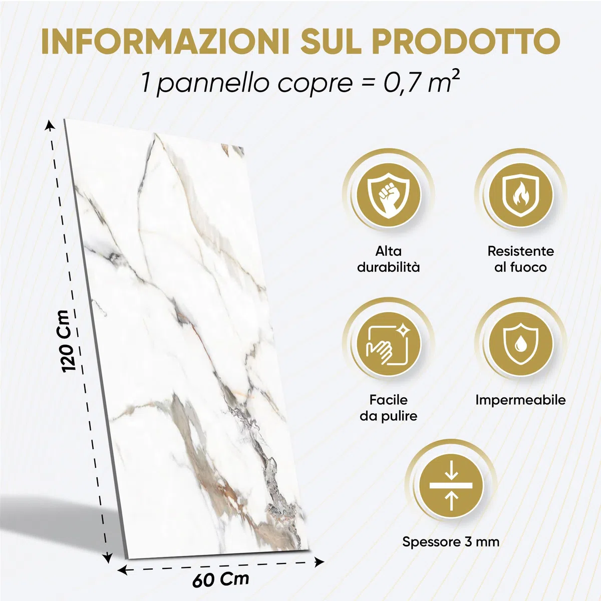 IZODEKOR Rivestimento Murale Aspetto Marmo - 1x pannello - Alternativa alle Piastrelle del Bagno/della Cucina, Pannelli per Pareti Doccia, Pannelli per Pareti Posteriori della Cucina | Garden Of Eden