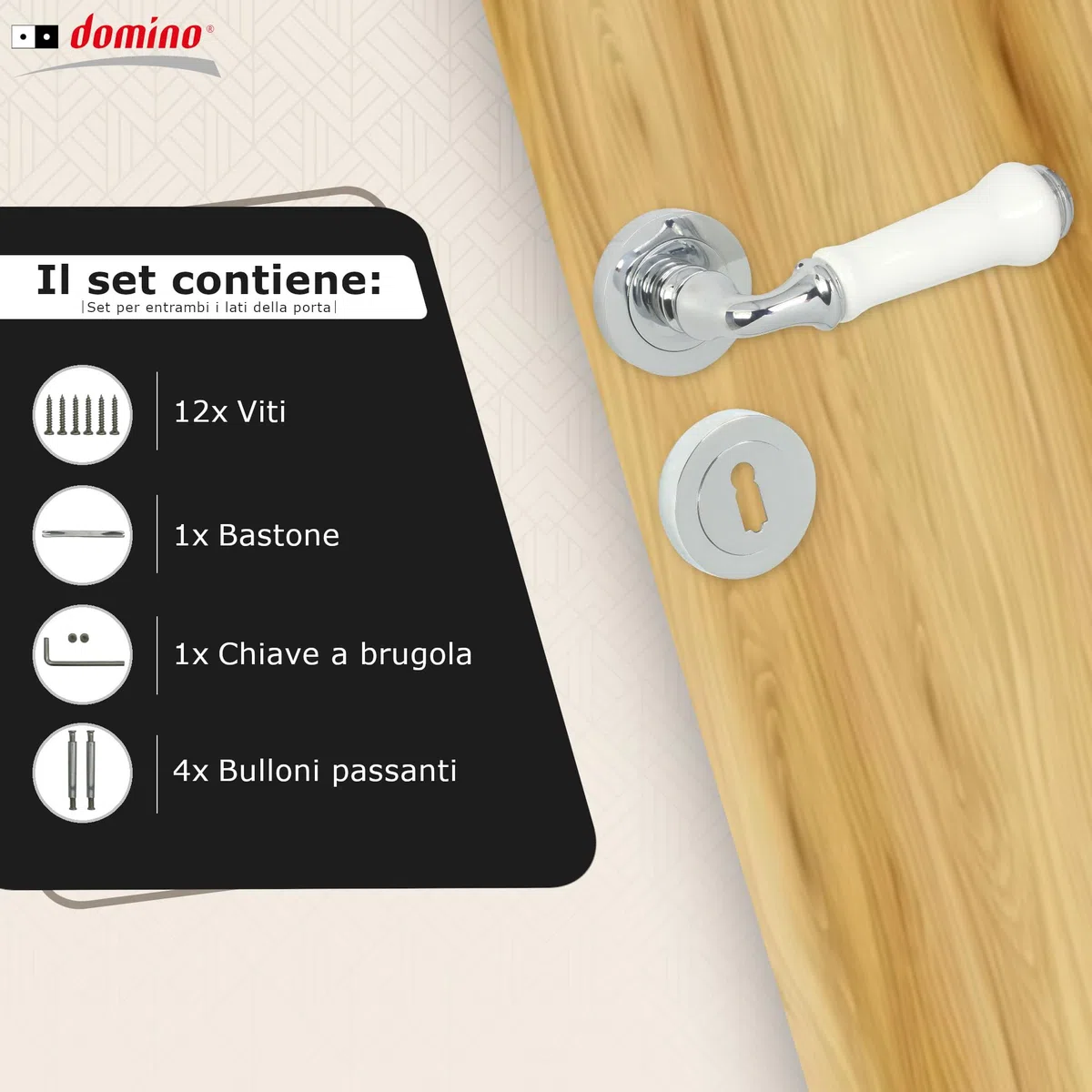 Domino LUDWIK-R M6/White - Maniglia in acciaio inox per porta di camera da letto, ufficio, cantina e porte interne