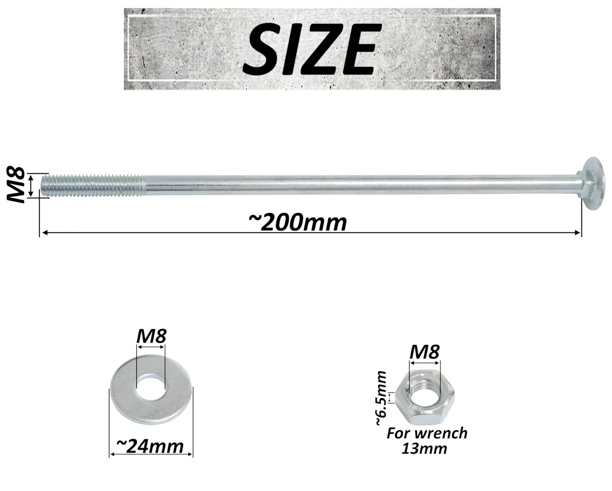 AERZETIX Set di 15 bulloni viti a testa tonda con quadro sottotesta M8x200mm / rondelle e dadi M8 / acciaio zincato/per fissaggio e assemblaggio