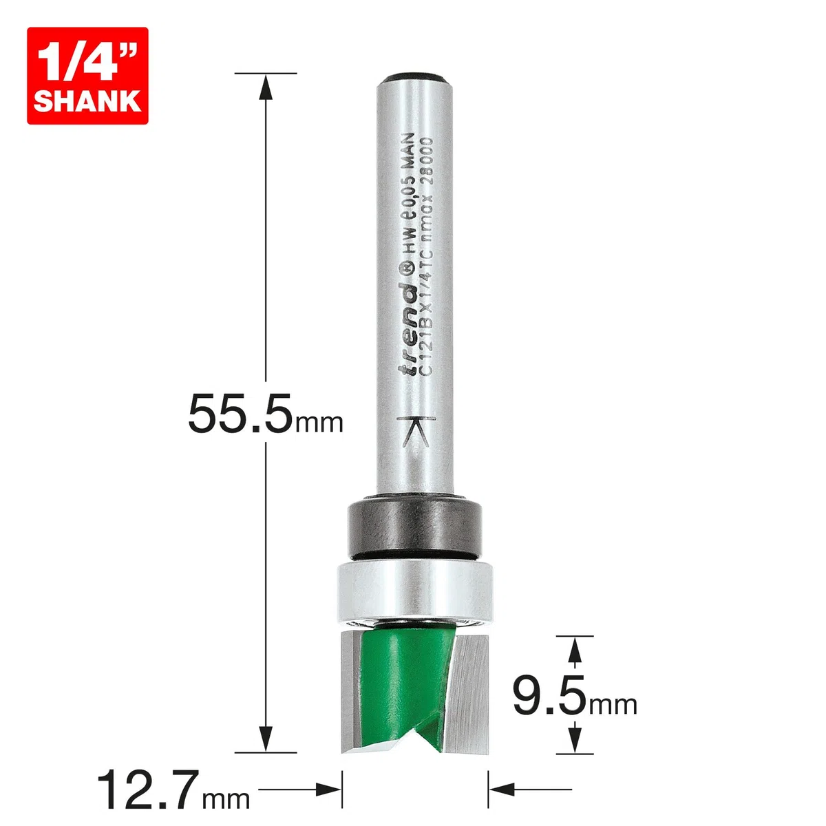 Trend Fresatore per Profilatura Guidato CraftPro, Gambo da 6,35 mm, Diametro di Taglio 9,5 mm & Lunghezza di Taglio 12,7 mm, Punta in Carburo di Tungsteno, C121BX1/4TC