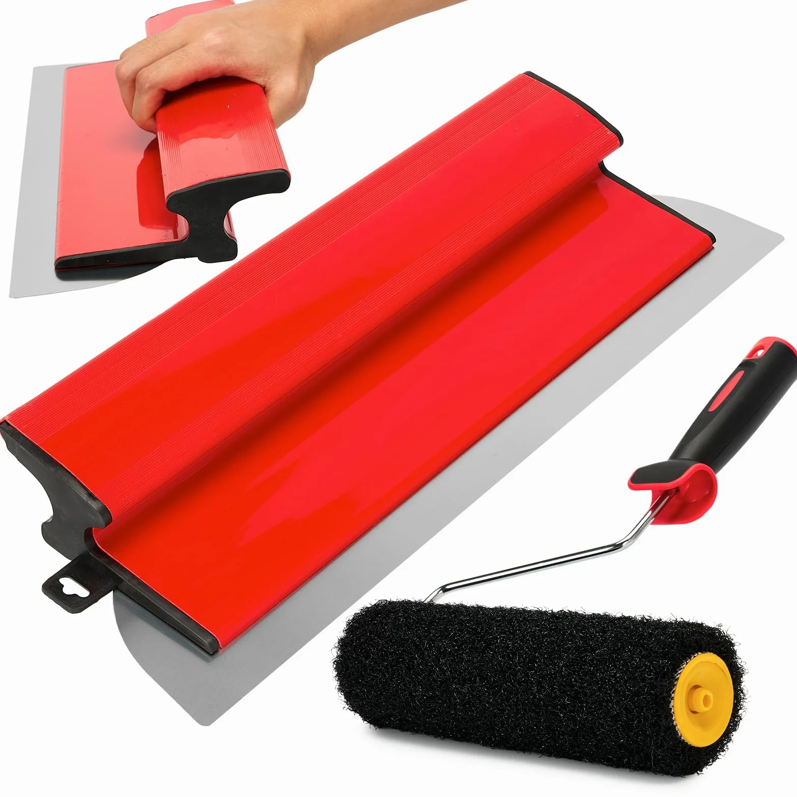 Spatola da 40 cm, con rullo di stucco, 23 cm, rullo per stucchi, lama in acciaio inox, spatola + rullo di rivestimento, strumento per grandi aree di lavoro, decorazione da parete