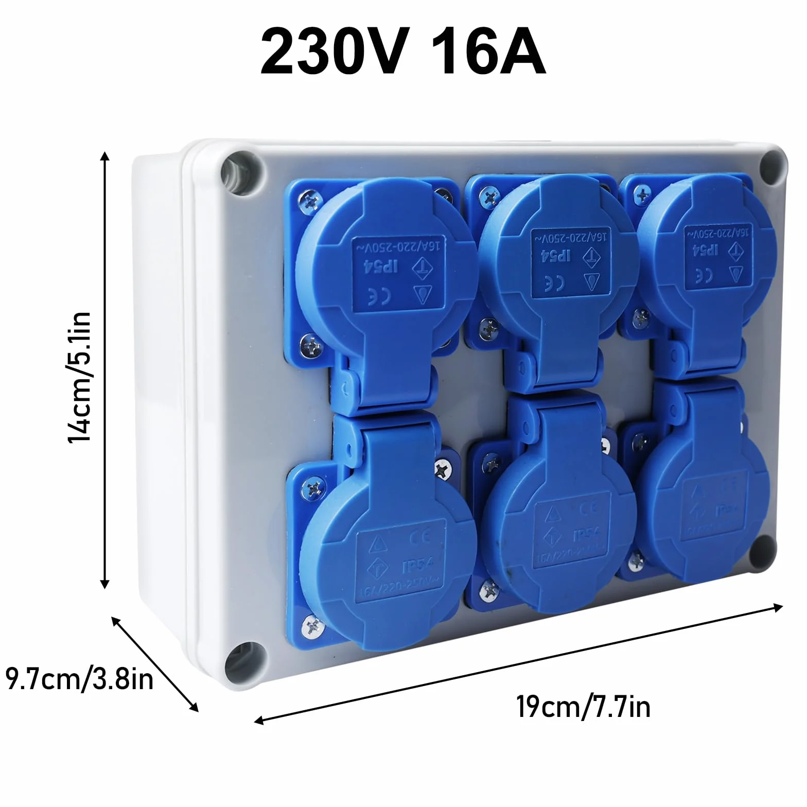 Distributore di corrente da parete, 6 x 230 V, 16 A, distributore di corrente da costruzione, IP44, per interni ed esterni
