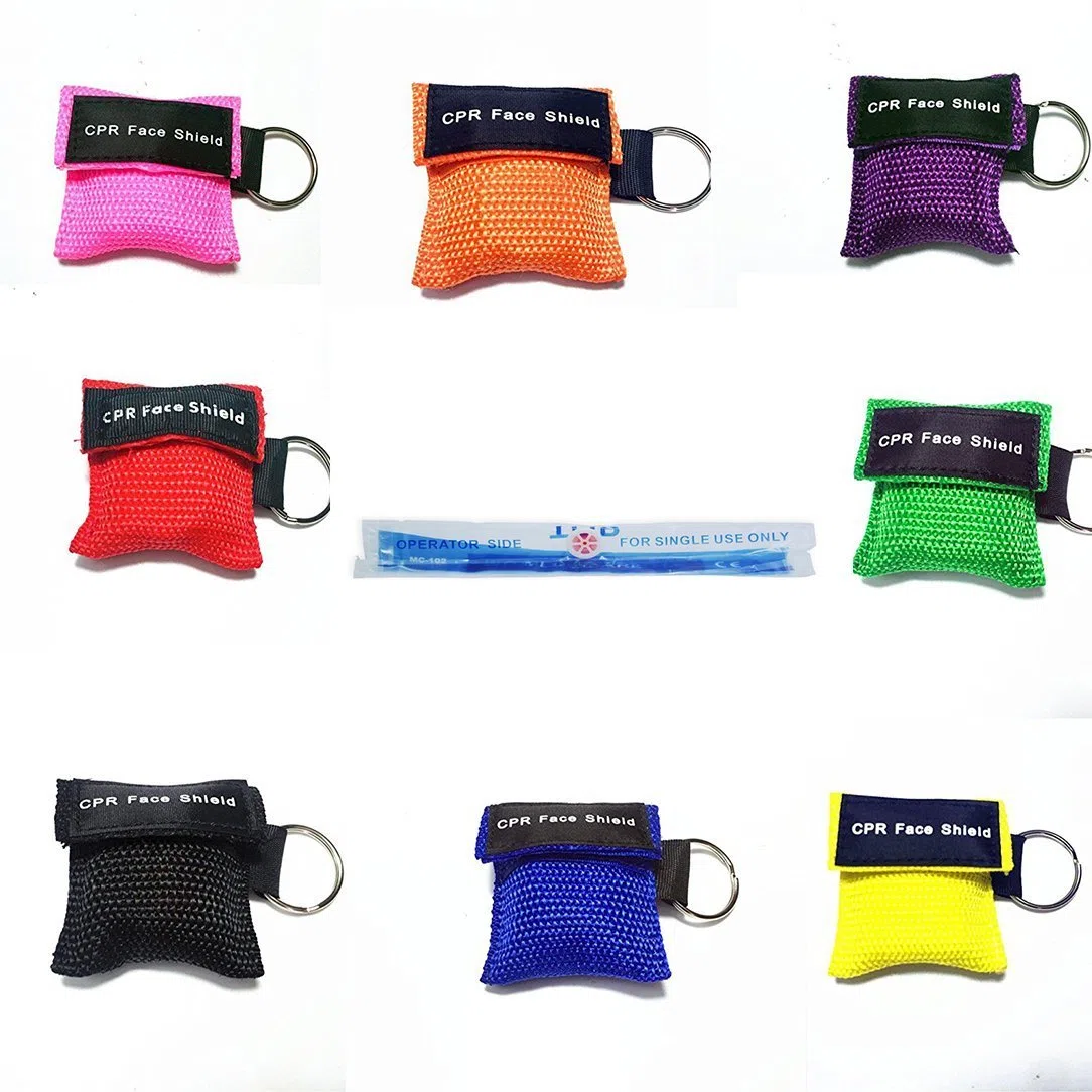 Confezione da 8 punti CPR Mask Keychain Ring Kit di emergenza Kit di soccorso scudo con barriera di respirazione valvola a senso unico per primo aiuto o formazione AED, adulto e infantile