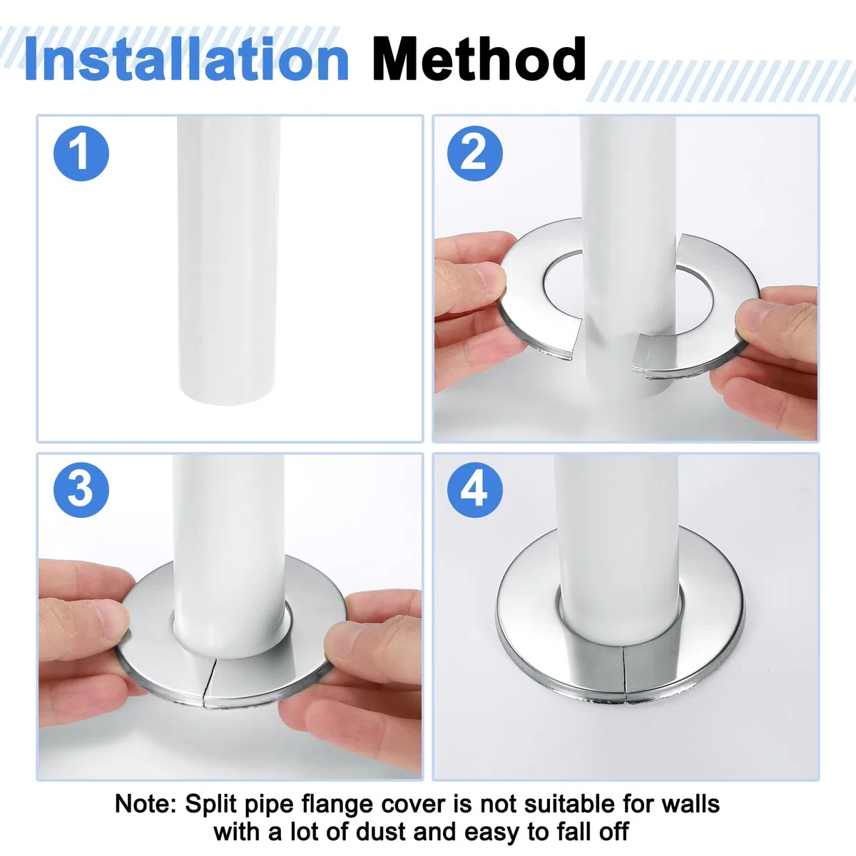 QUARKZMAN 2Pcs Flangia A Parete Divisibile 7.17" (182mm) Acciaio Inossidabile Rotondo Autoadesivo Flangia Divisibile Copertura Tubo Clip-on Collare Anello Per Pavimento Soffitto Bagno