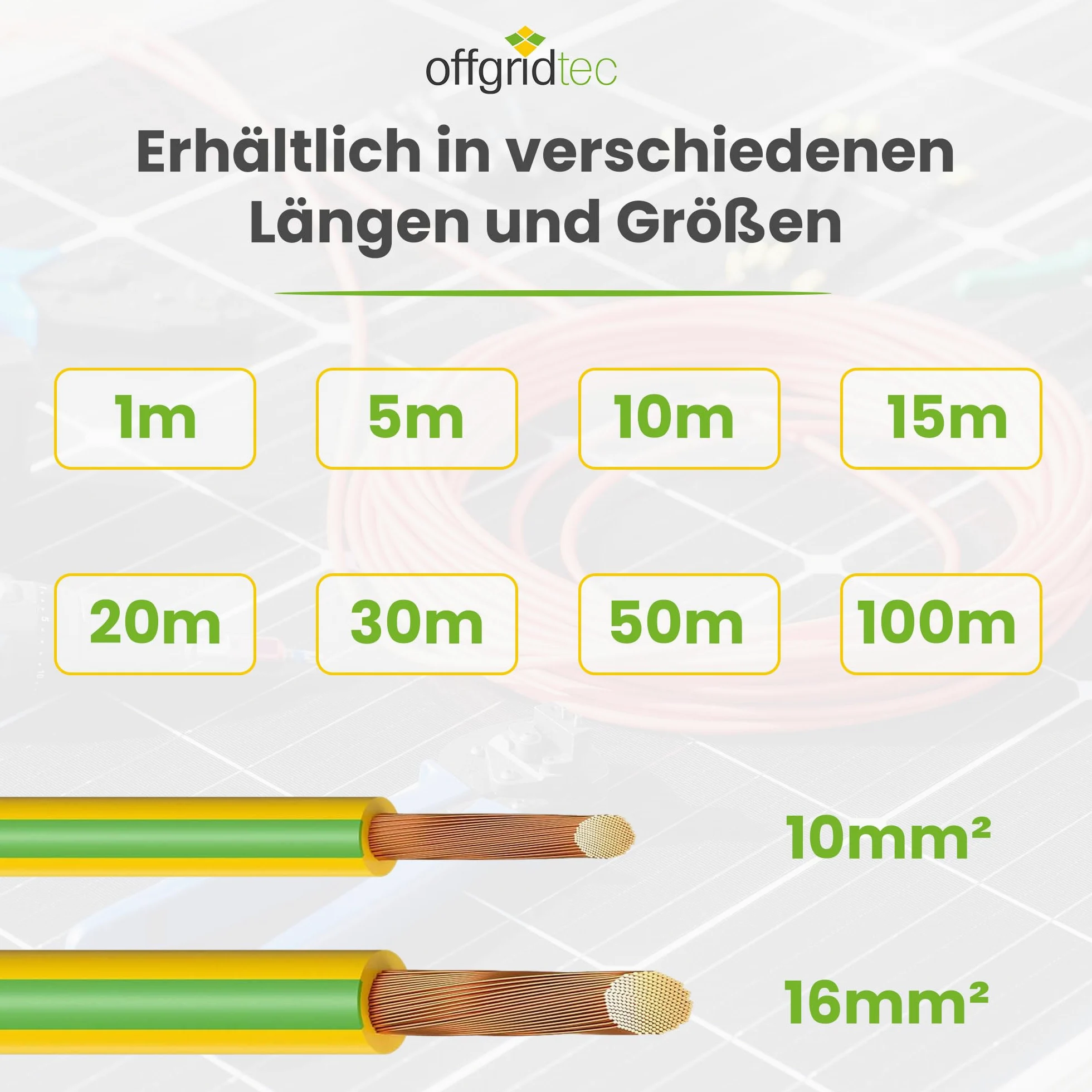 Offgridtec H07V-K cavo di messa a terra 16 mm² 450/750V, rame a fili sottili, isolamento XLPO e PVC ritardante di fiamma, certificato HAR, posa fissa, alta flessibilità (verde/giallo, 30 m)