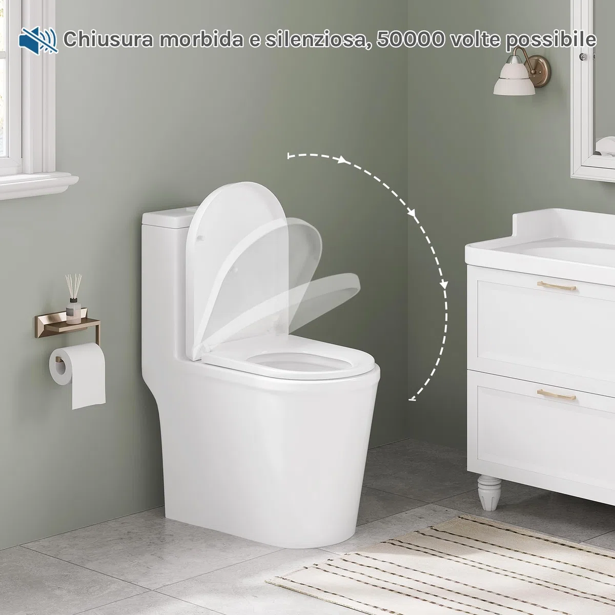 WOLTU Sedile WC Copriwater Chiusura Ammortizzata Soft Close Toilet Seat Bagno in Plastica Bianco Forma di D