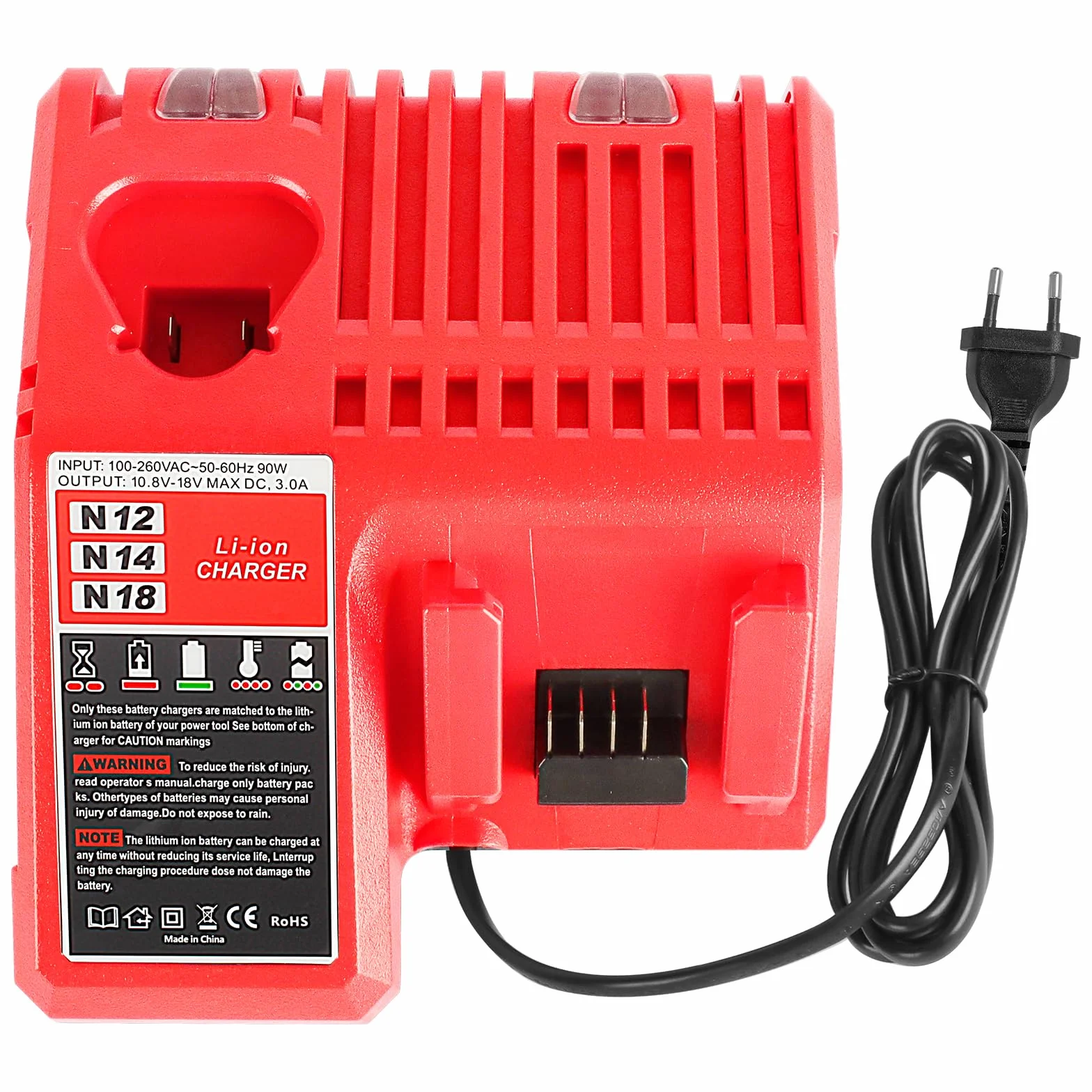 QUPERR Caricabatterie Rapido 3A M12 e M18, Compatibile con Batterie Li-Ion Milwaukee 12V–18V 3Ah 4Ah 5Ah 6Ah, con Indicatore LED e Protezione Multipla