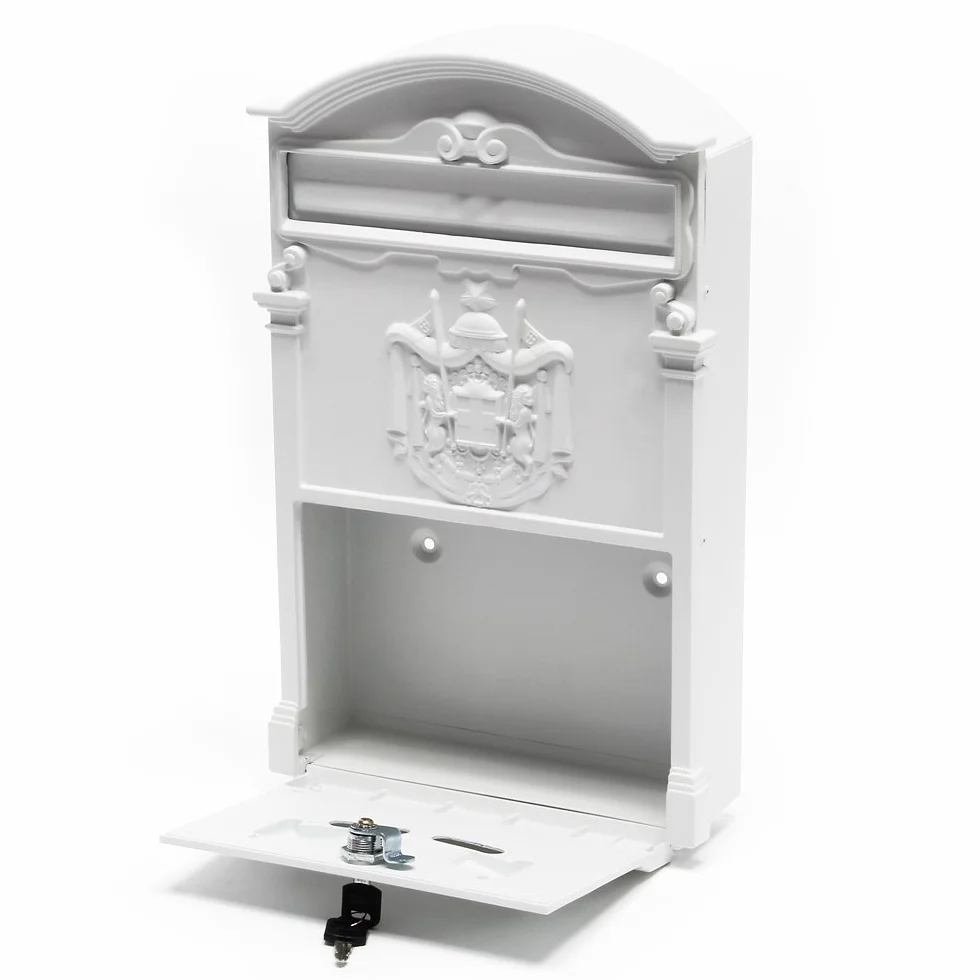 Wiltec Cassetta postale classica con stemma colore bianco 260 x 90 x 400 mm