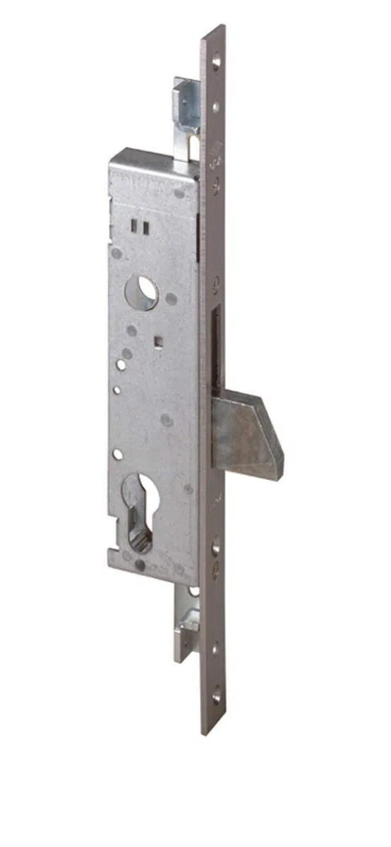 CISA 146220250, Serratura da Infilare a Catenaccio Basculante a Cilindro per Montanti, Versione solo Catenaccio, Frontale in Acciaio Inox, Entrata 25, Ambidestra