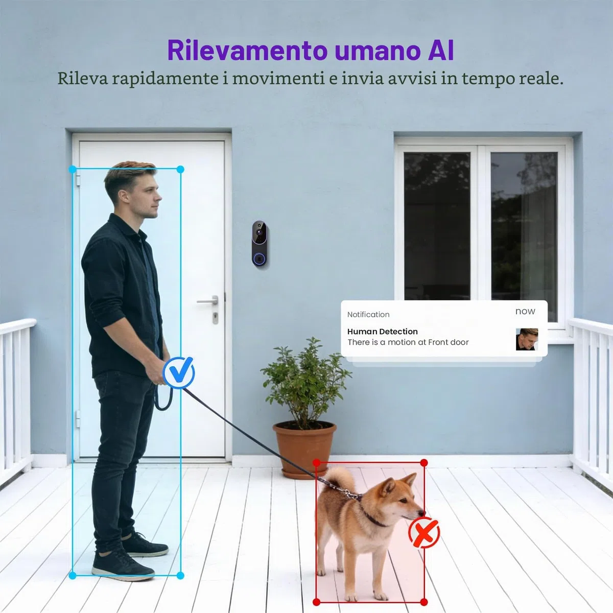 Telecamera per campanello wireless 1080p con ricevitore, rilevamento intelligente di esseri umani, conversazione a due vie, visualizzazione in diretta, visione notturna, solo WiFi 2.4G