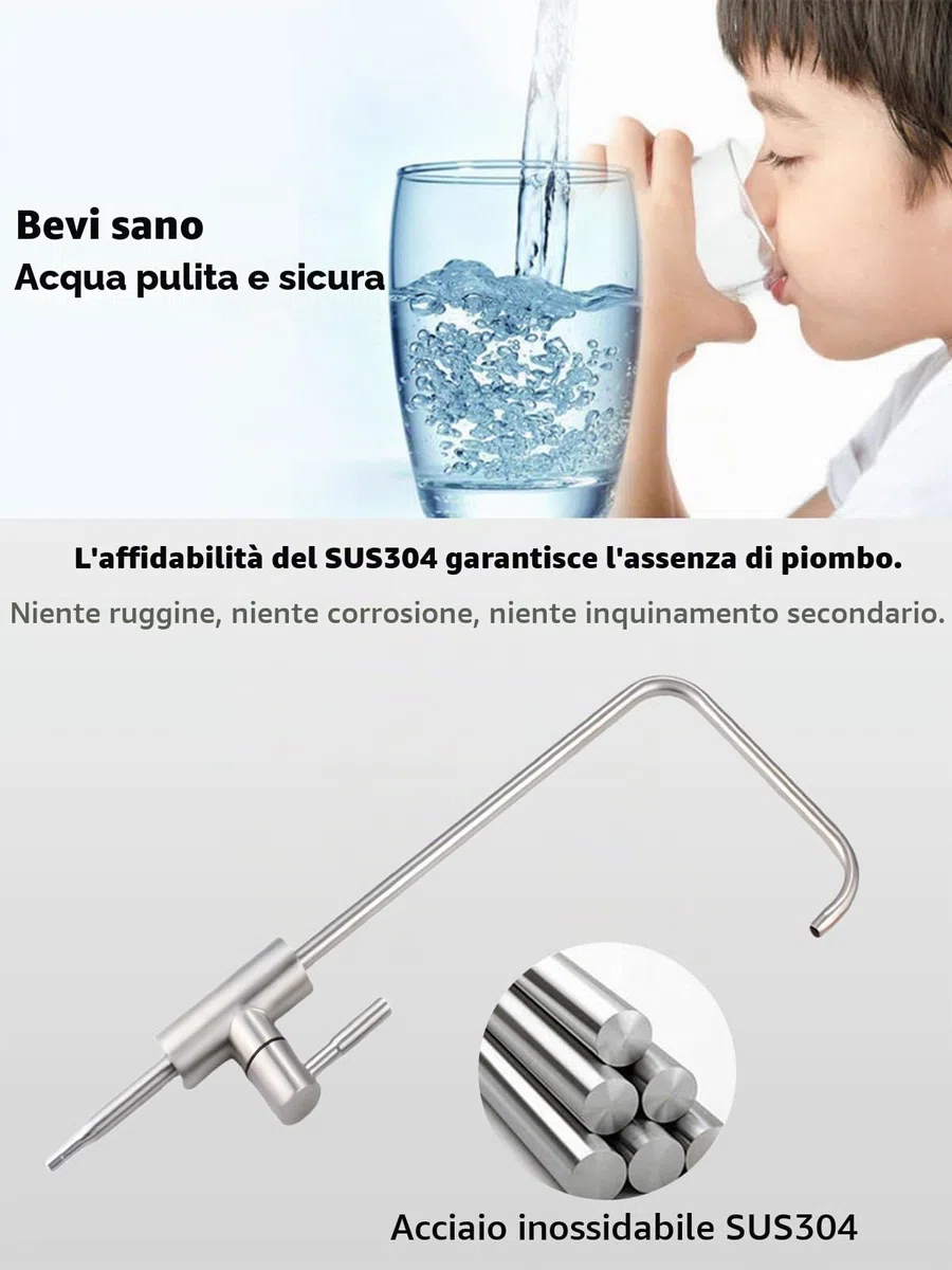 Rubinetto dell'acqua potabile, rubinetto del filtro dell'acqua senza piombo, rubinetti ad osmosi inversa facili da installare per lavello da bar della cucina, acciaio inossidabile SUS304 in