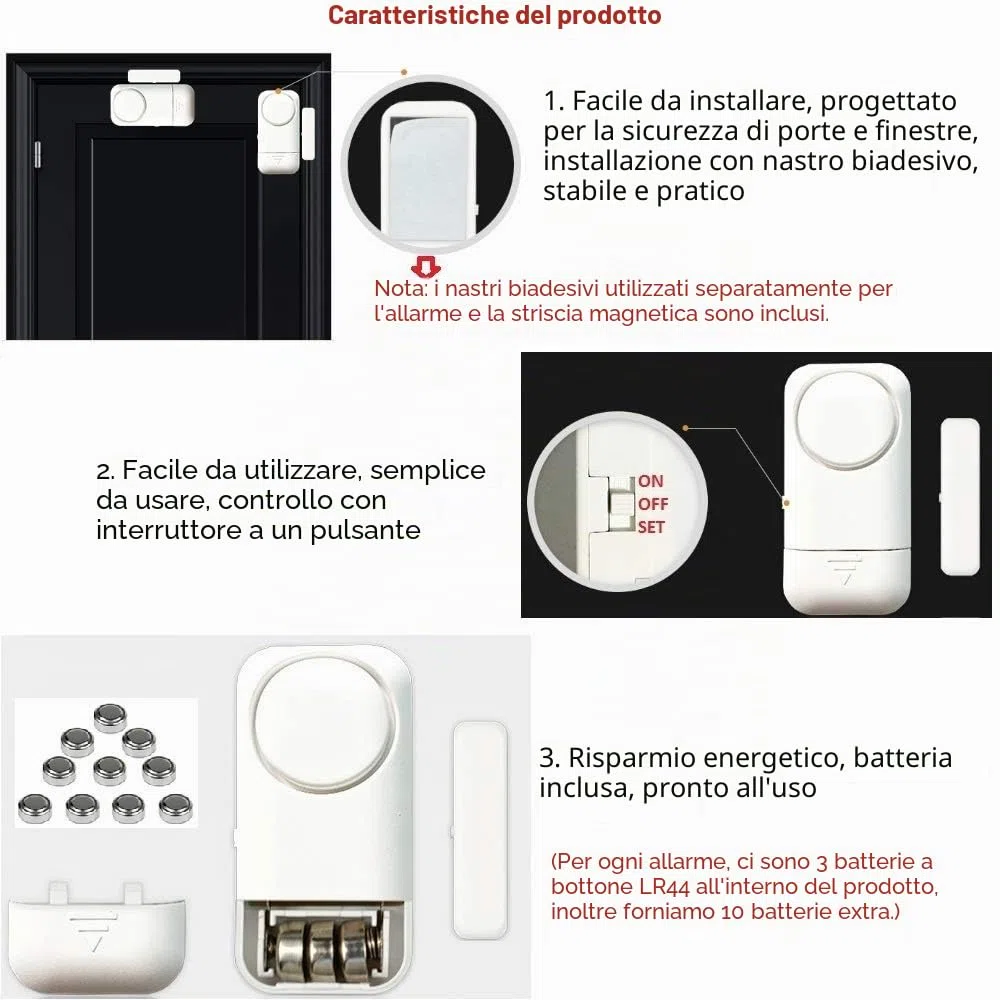 Shackcom 4pcs Allarme per Porte e Finestre 120dB Wireless Magnetico Allarme Antifurto Sistema Sensori di Sicurezza Domestica con Batteria per i Negozi di Home Office