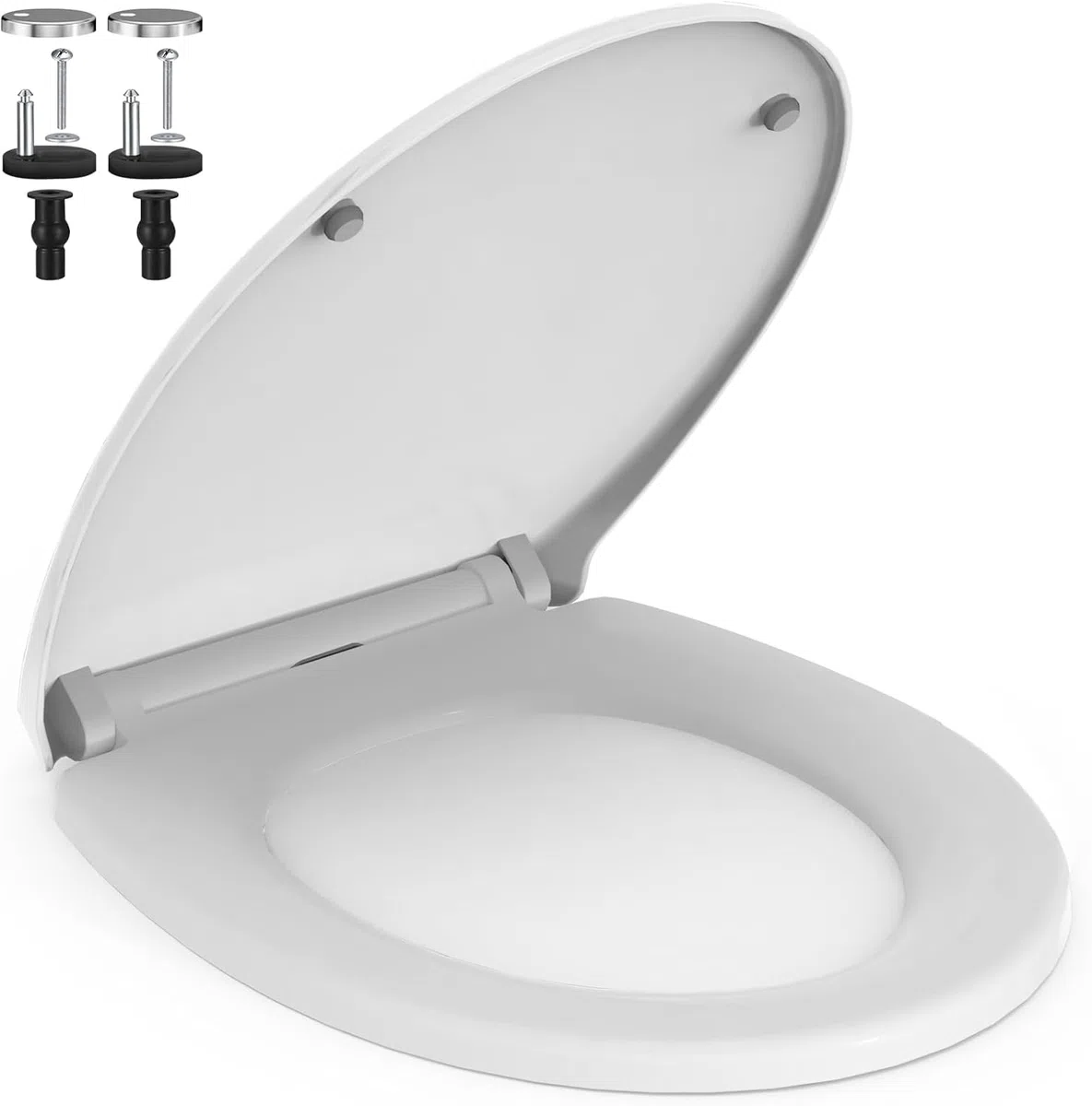 AIMAX Sedile WC, Tavoletta Universali O Forma Bianco, Copriwater Chiusura Ammortizzata, Rapido Montaggio, Facile da Pulire, Plastica Antibatterico, 45 x 37 x 2,51 CM