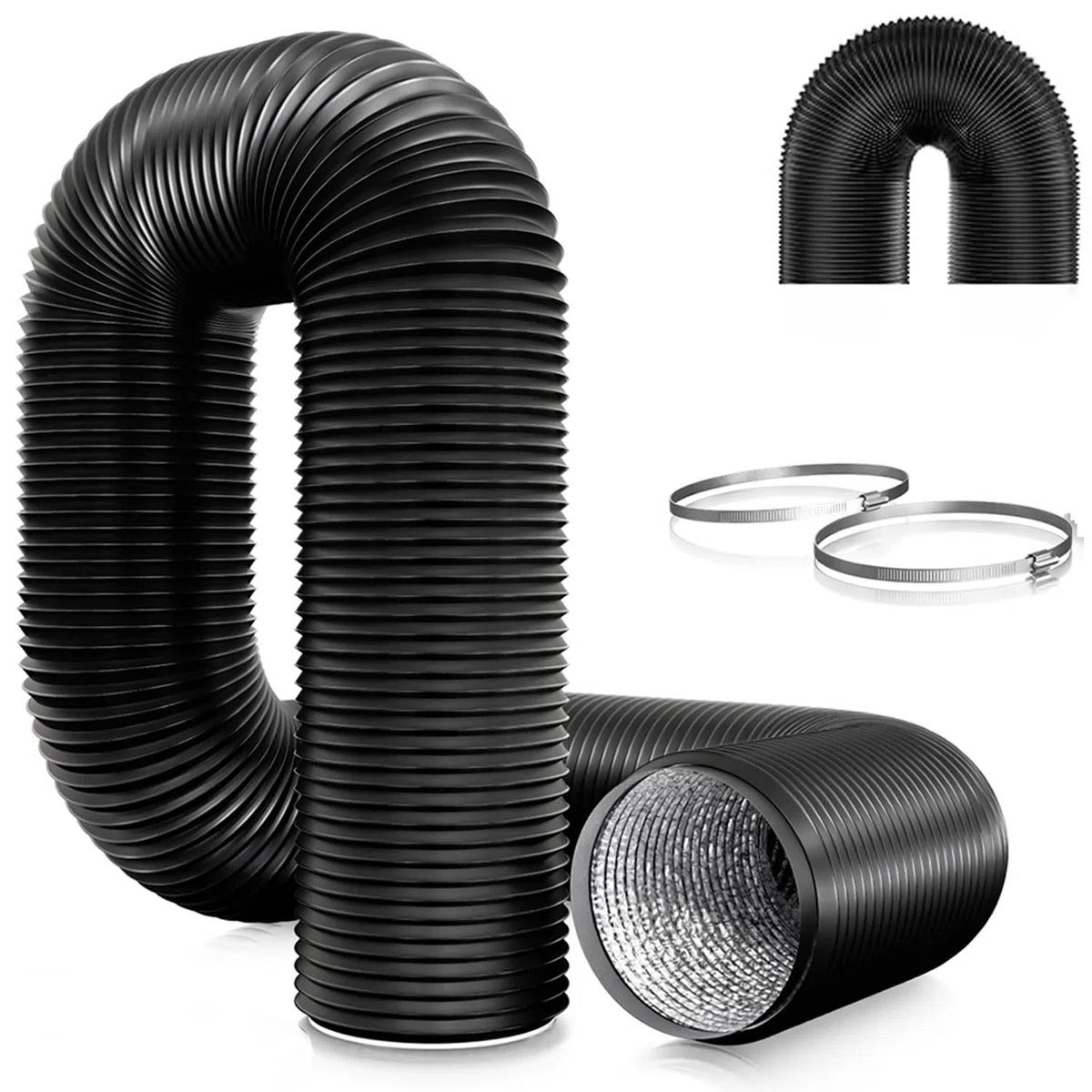 Ø150mm Tubo di Scarico PVC Lunghezza 5 M, Condotti di Ventilazione Flessibile, Tubo in Alluminio nero per Aspiratore, Bagno, Cucina, Coltura Idroponica, Ventilatore a Tubo.