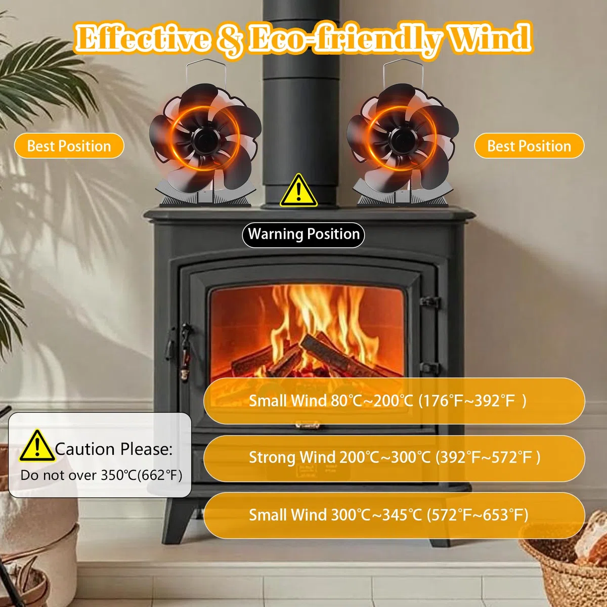 Ventilatore Per Stufa 5 Pale, Ventilatore per Camino, Protezione dal Surriscaldamento, Ventilatori per Stufe a Legna, Senza corrente Silenziosa ed Efficiente per Camino/Pellet/Gas
