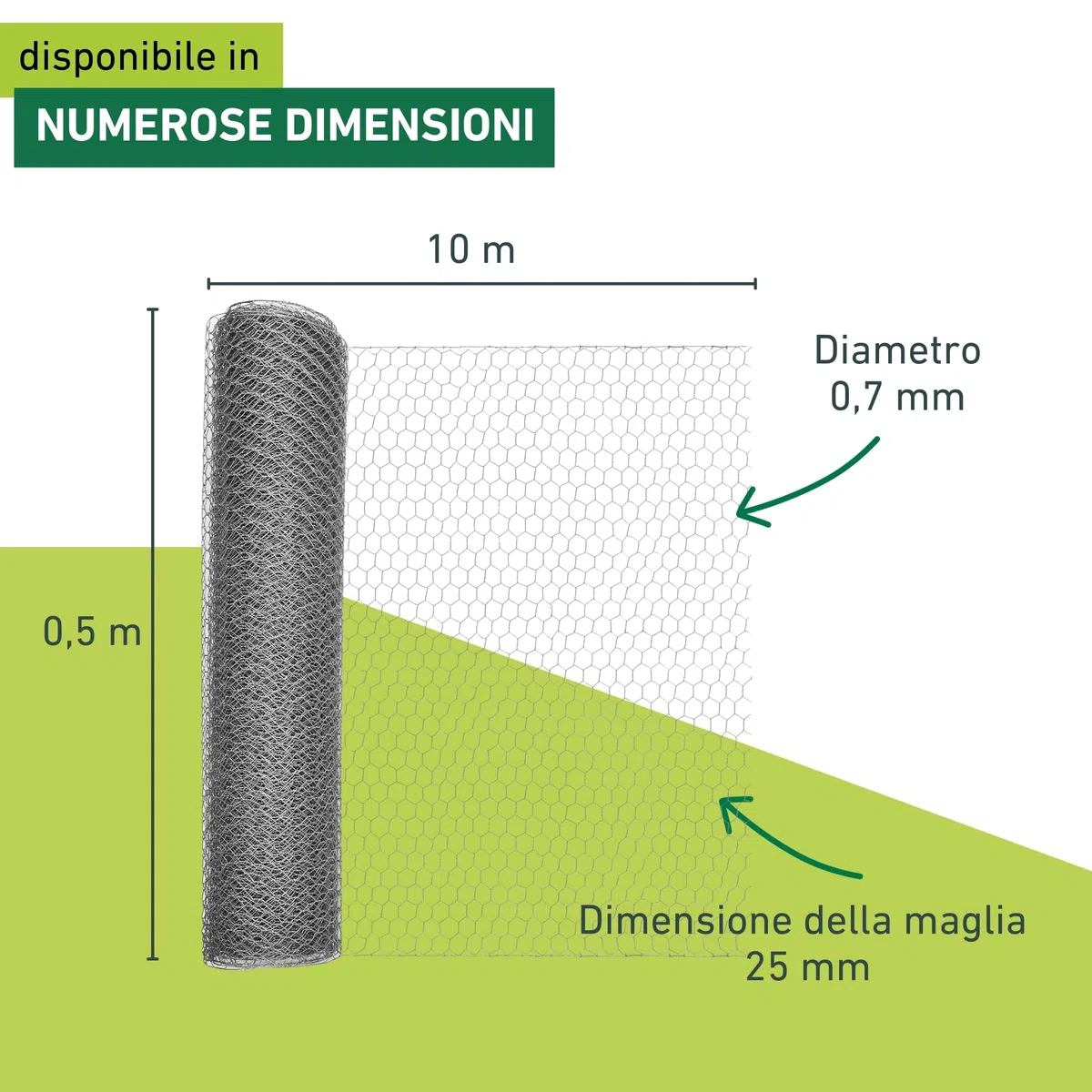 Windhager Recinzione Metallica zincata per Piccoli Animali, per lepri e polli, Copertura per grondaia, Larghezza Maglie 25 mm, 10 x 0,5 m x 0,7 mm