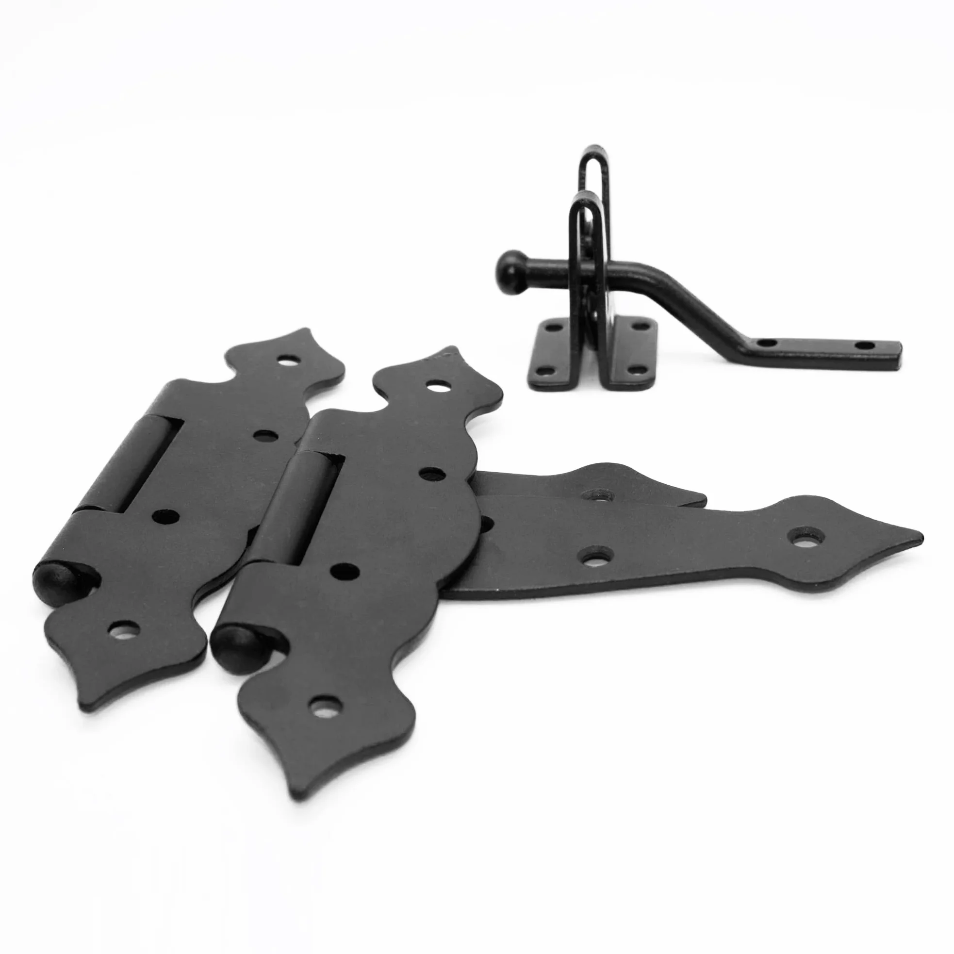 DOJA Barcelona | Set Cerniere Ferro Battuto e Chiusura | Cerniera a T 150x45x185x2,5mm | Serratura 48x38x58mm | Acciaio Zincato Nero | Set Cerniera Ferro Battuto Porte Legno per Interni ed Esterni
