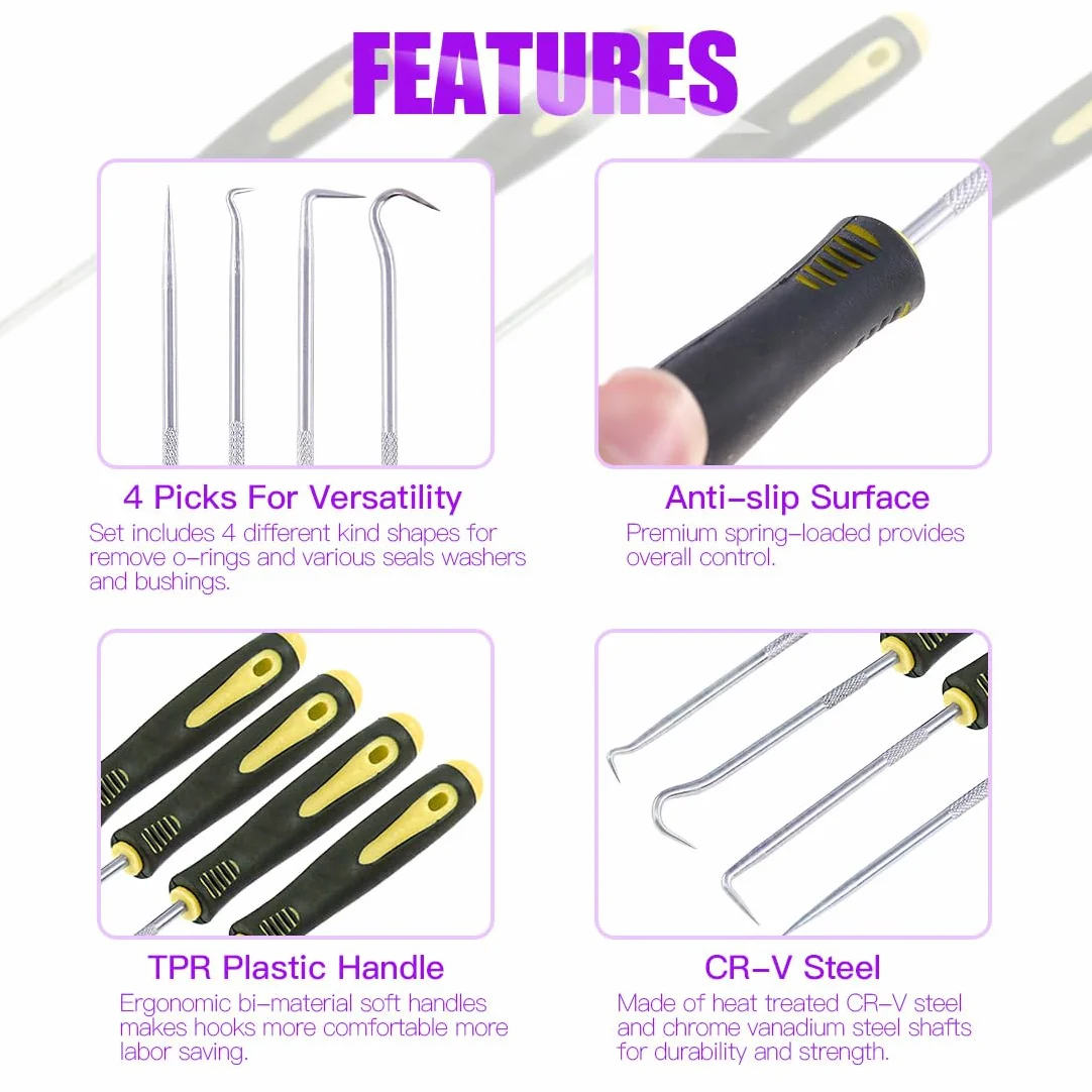 Swpeet 8 pinze ad anello a scatto con set di plettri e ganci, 4 pezzi pesanti per anelli di tenuta interna/esterna per anelli di tenuta ad olio set con 4 pezzi di precisione set di plettri e