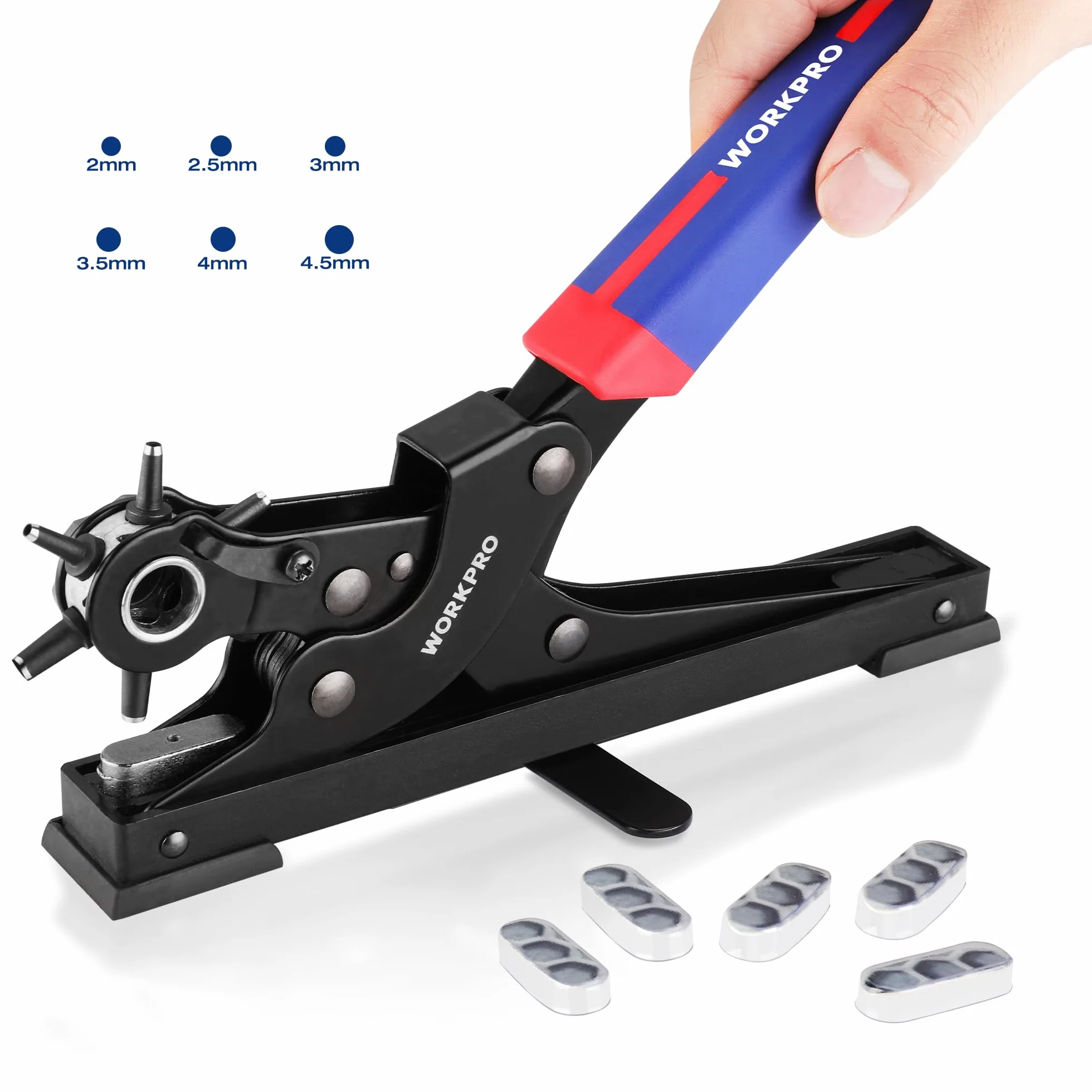 WORKPRO Pinza Fustellatrice, Scrivania Pinza Buchi Cntura con 6 Fori Intercambiabili, Buca Cinture per Perforate Cinture, Carte, Cinturini per Orologi, Cartone, Scarpe in Pelle