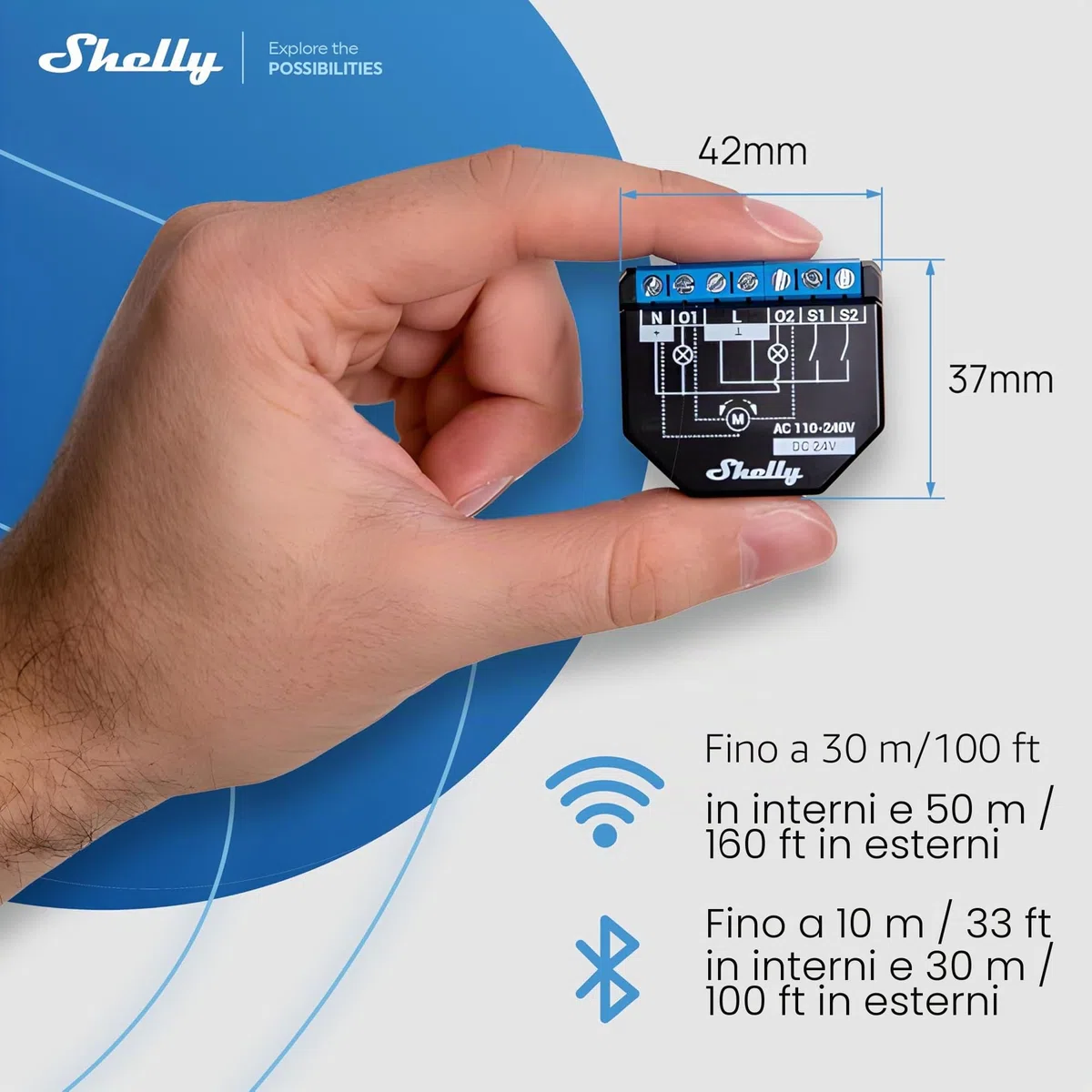 Shelly Plus 2PM interruttore Relè Wi-Fi a 2 canali, consente controllo di luci e interruttori o apertura e chiusura di tapparelle e misurazione della potenza rilevata, nero