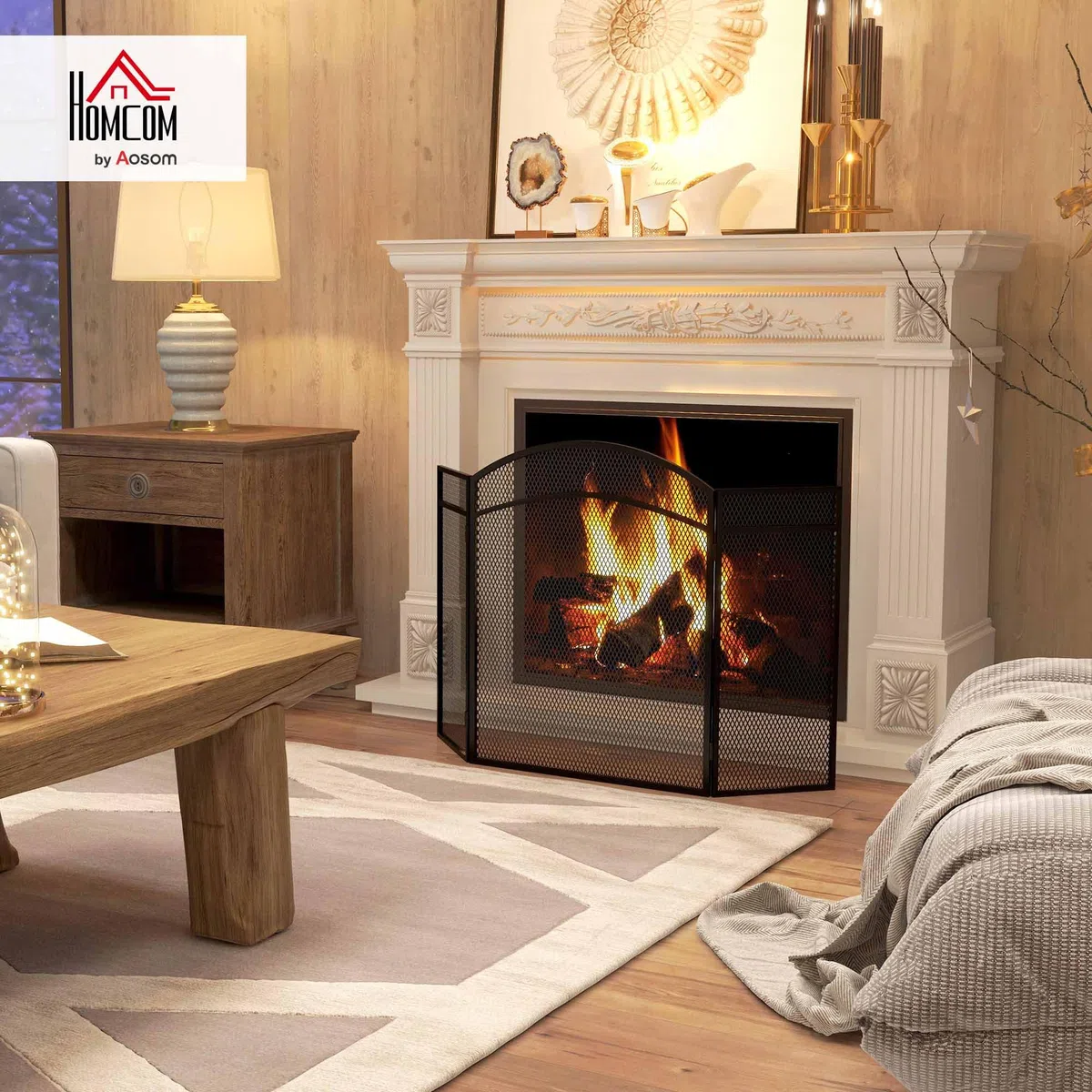 HOMCOM Schermo Parascintille per Camino Pieghevole a 3 Pannelli, Griglia per Caminetto in Metallo con Design Classico, 96x60cm, Nero