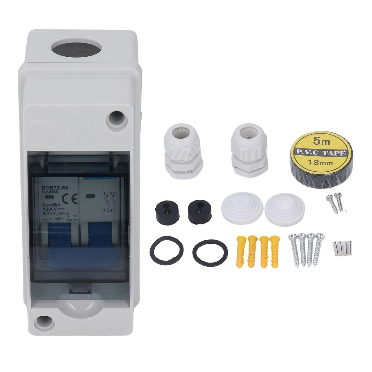 Interruttore Magnetotermico 40A DC Coperchio Protettivo Trasparente Interruttore Magnetotermico Miniaturizzato con Scatola di Distribuzione IP65 1000V