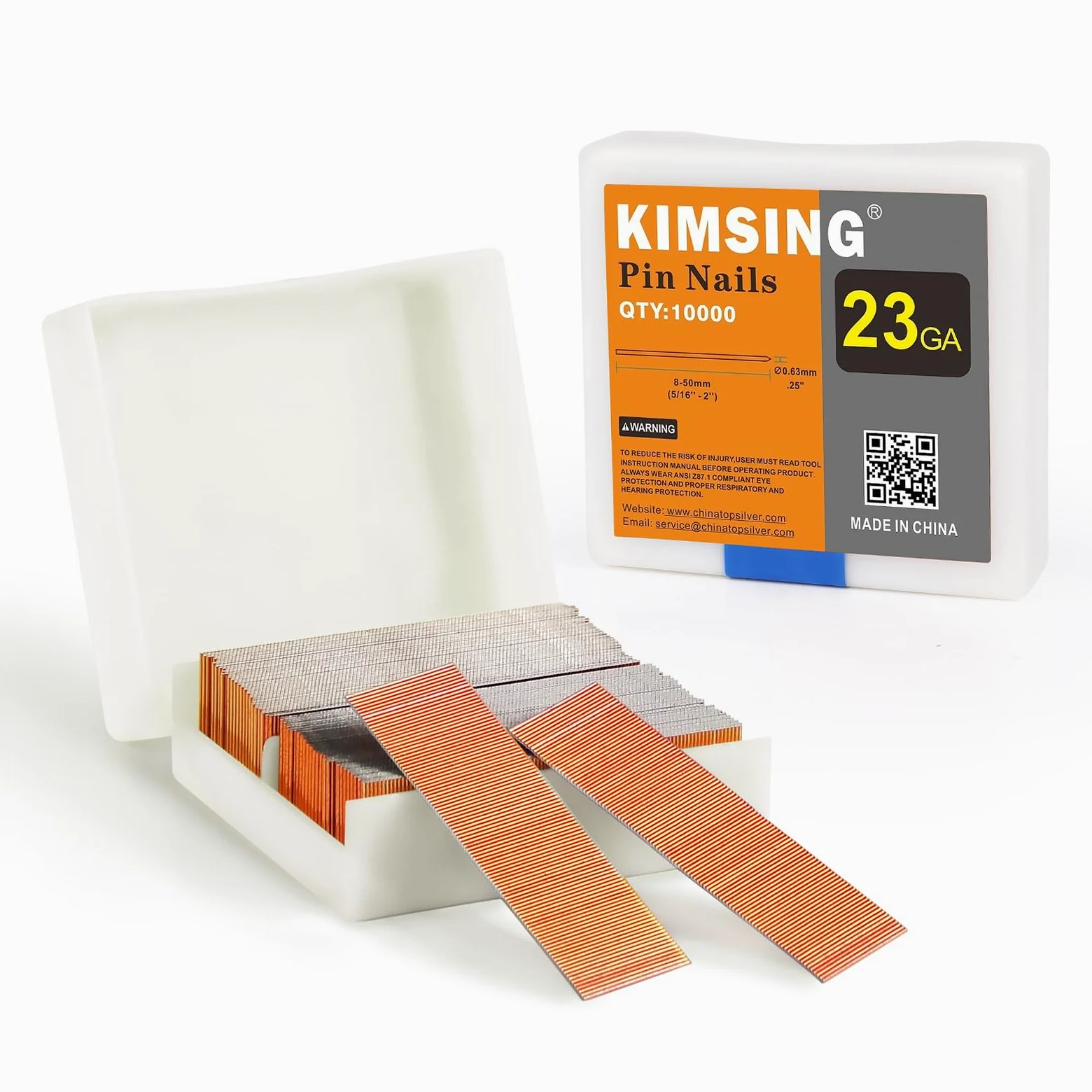 KIMSING P620 Chiodi a spillo in rame, calibro 23, 10000 PCS/scatola, lunghezza 20 mm, senza testa, adatti a chiodatrici pneumatiche e a spillatrici ad aria compressa