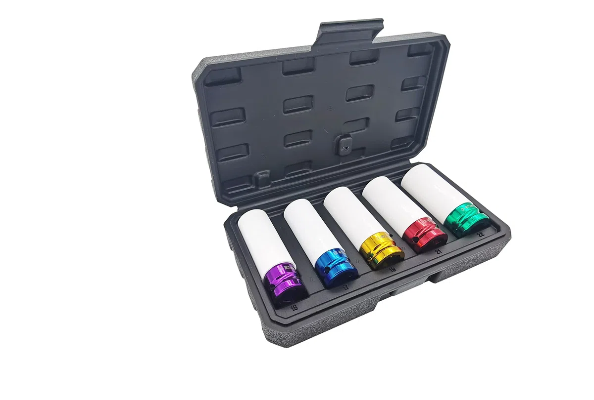 TRACER Bussole Set Chiavi Ruote 1/2" 5 Pezzi per Cerchi in Lega, Bussole Percussione Antiurto 15-22 mm