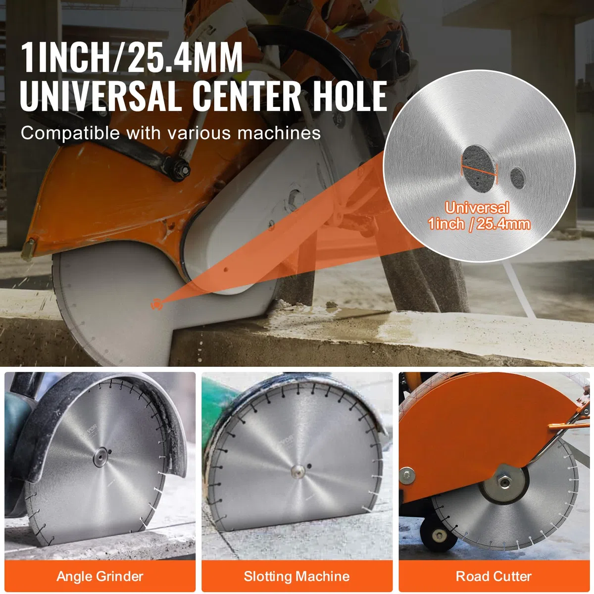 VEVOR Lama per troncatrice diamantata, Lama calcestruzzo 350 mm per lavori a secco o a umido, Lama a segmenti diamantati 10 mm con denti piatti, Diametro foro centrale universale 1"/25,4 mm