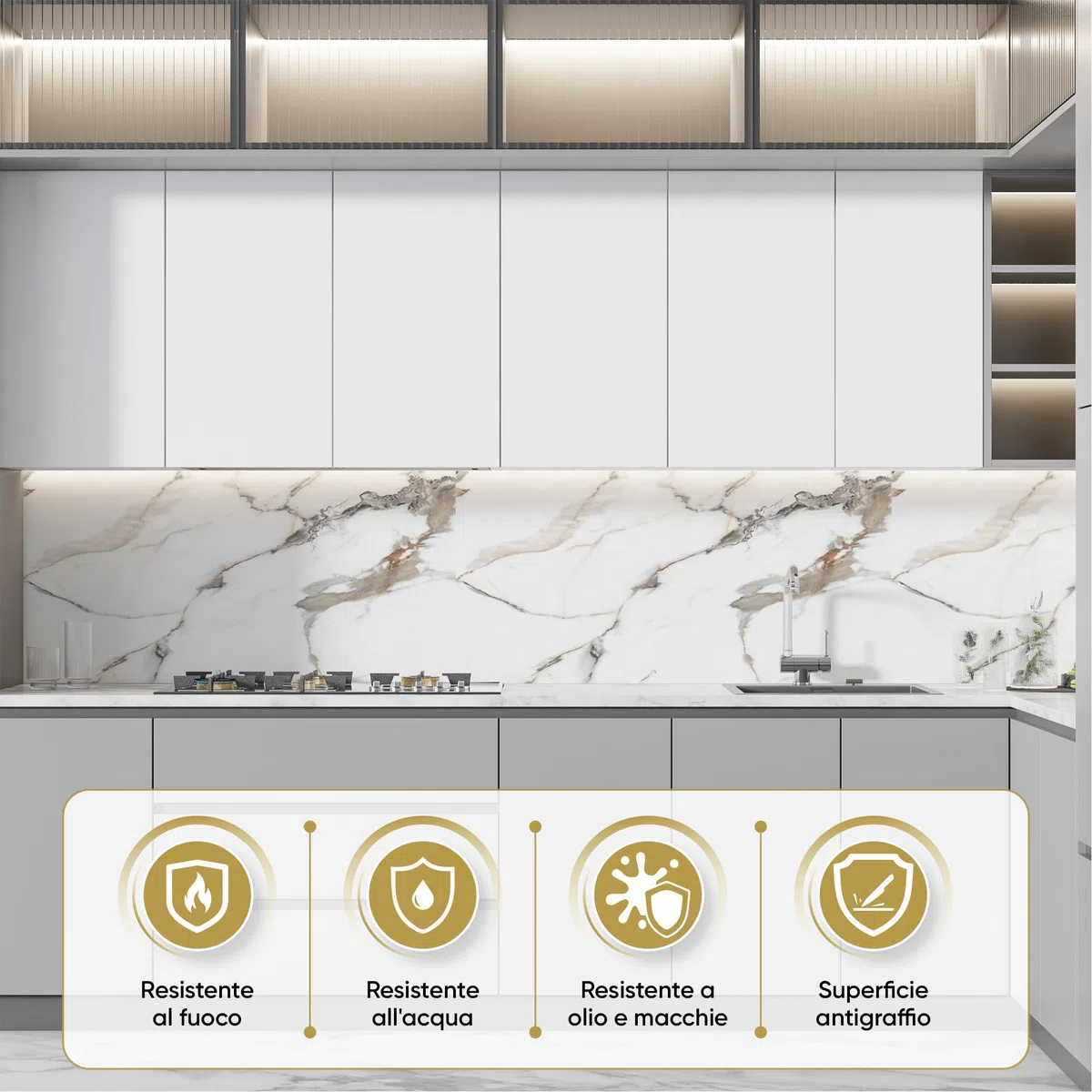 IZODEKOR Rivestimento Murale Aspetto Marmo - 1x pannello - Alternativa alle Piastrelle del Bagno/della Cucina, Pannelli per Pareti Doccia, Pannelli per Pareti Posteriori della Cucina | Garden Of Eden